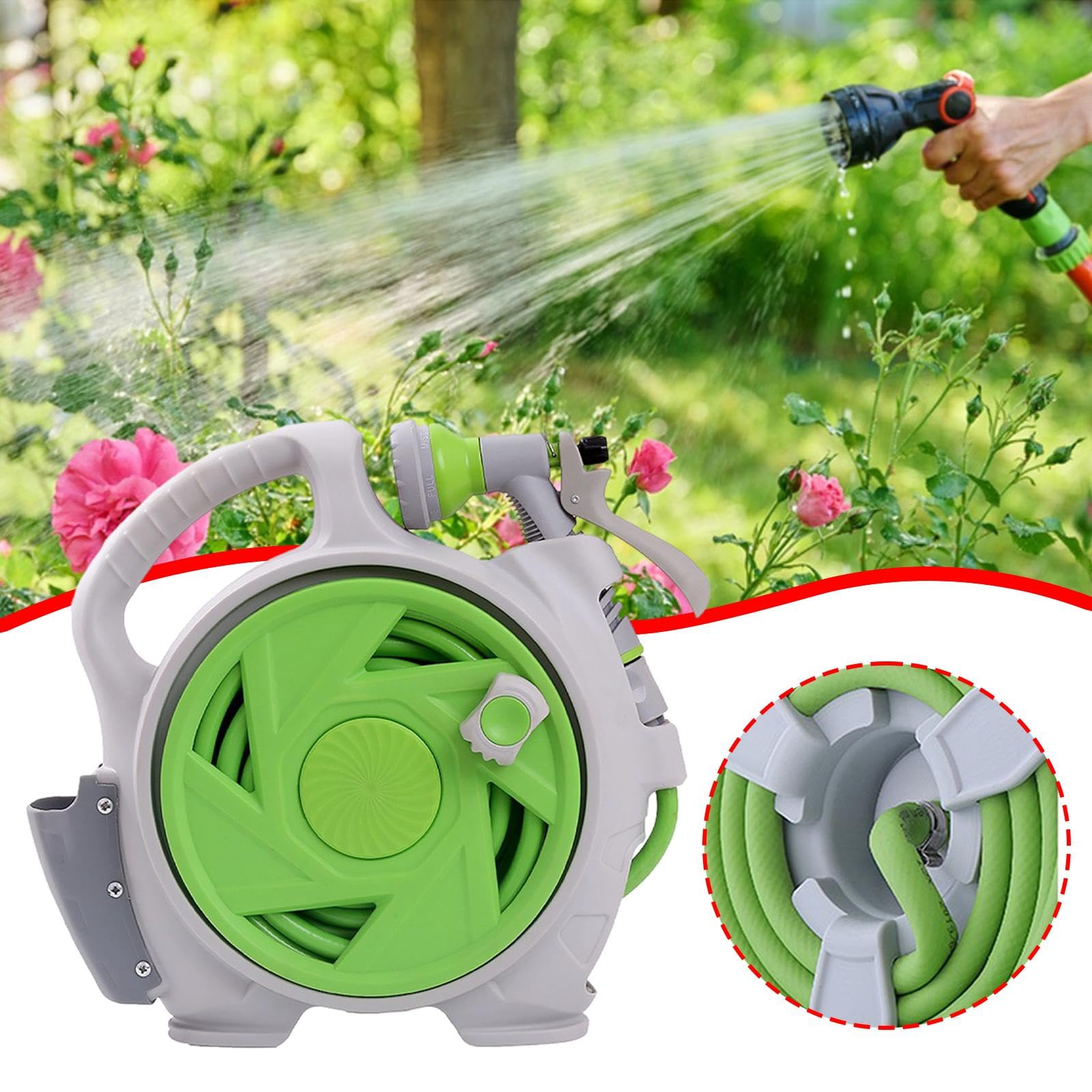 Carro Portátil Rociador Manguera Tubo Agua Organizador Compacto Material PP Adecuado para Limpieza de Ventanas Patios Lavado de Coches Riego de, Verde