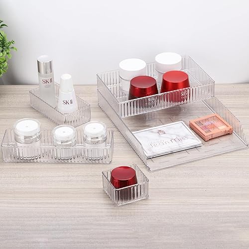 Miniatura 6 de acDesign Juego organizador de cajones transparentes apilables de 5 piezas, organizadores de cajones de tocador de 5 tamaños, bandejas de plástico