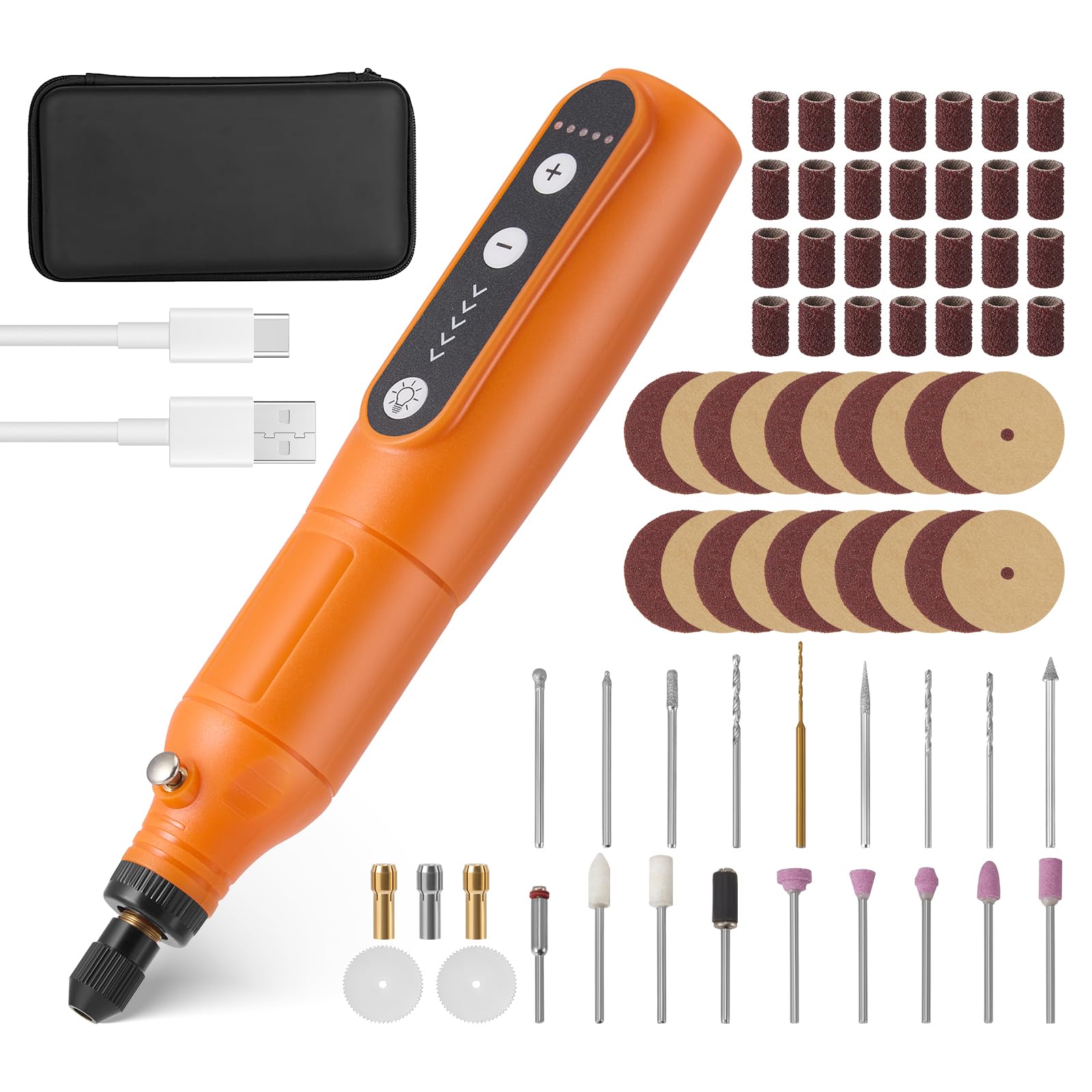 Cordless Mini Rotary Tool Kit, USB Rechargeable Mini Grinder 5 Speed 5000rpm to 18000rpm with Light 70 Accessories, 3.7V Power Rotary Tool for Sanding Polishing Drilling Etching Engraving DIY