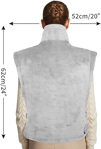 Miniatura 6 de Almohadilla térmica de franela de 26 x 35 pulgadas para cuello, hombros y espalda con 12 ajustes de temperatura y temporizador de cuenta regresiva,
