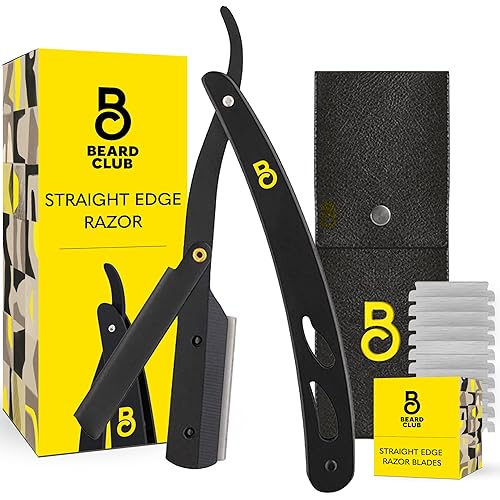 The Beard Club Straight Razor for Men - Navajas Para Barbero - Barber Straight Edge Razor Kit - Premium Single Derby Blade Cutthroat With 10 Replaceable Stainless Steel Blades & Leather Case