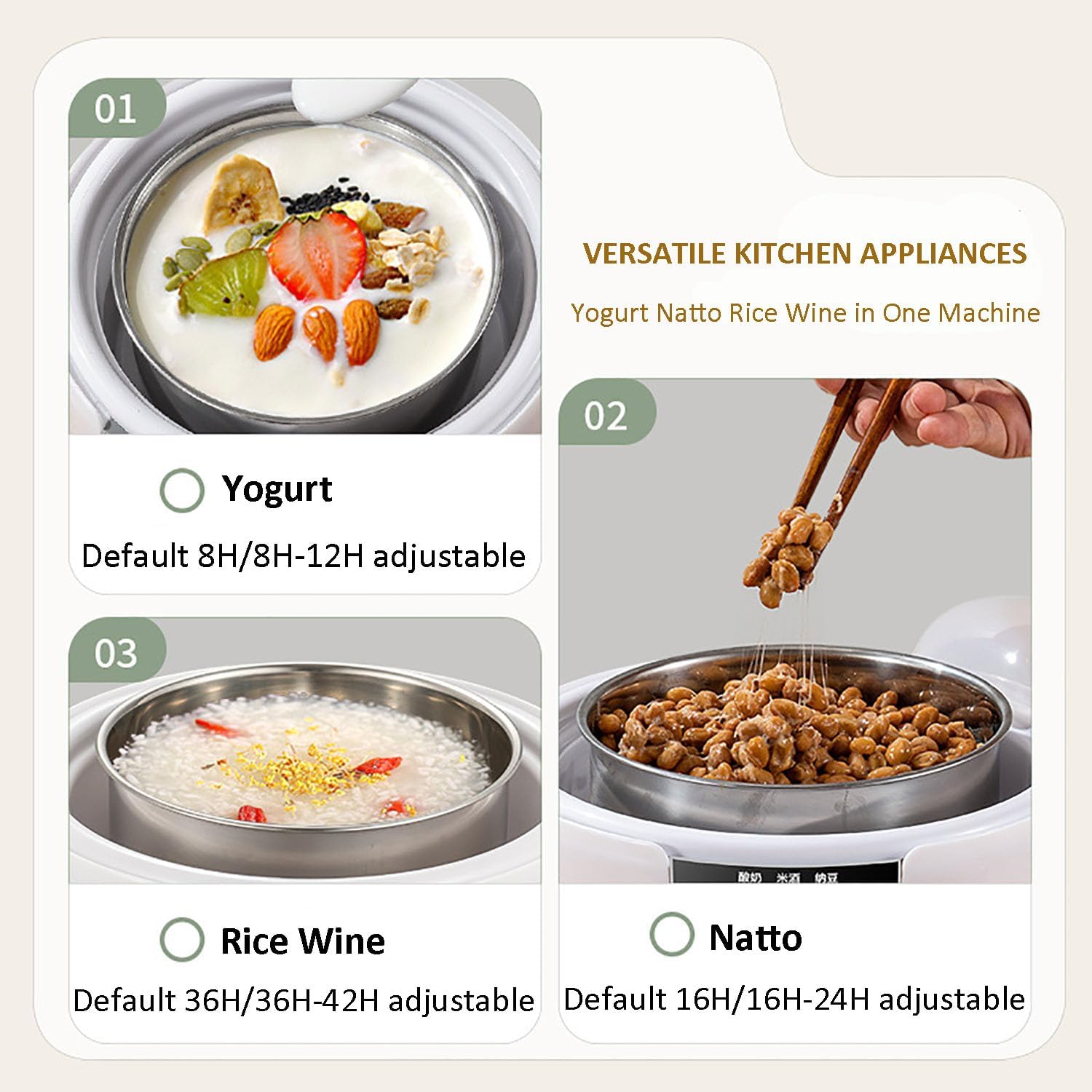 Macchina per Yogurt Automatica, Macchina per Yogurt da 1200 ml con Display LCD, barattoli di Vetro da 5 Pezzi, Controllo della Temperatura e del Tempo Regolabili, Facile Pulizia, per Vino