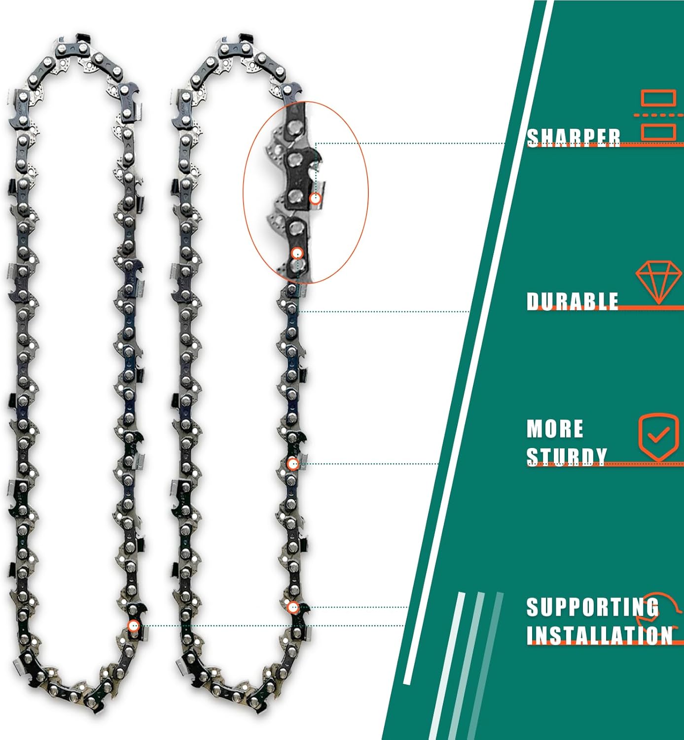 12 Inch Chainsaw Chain for RYOBI P2570 / P2507BTL, Replacement Chain for RYOBI P2570/P2507BTL Chain Saw, 1/4"LP Pitch,.043" Gauge,64 Drive Links,2 Pack