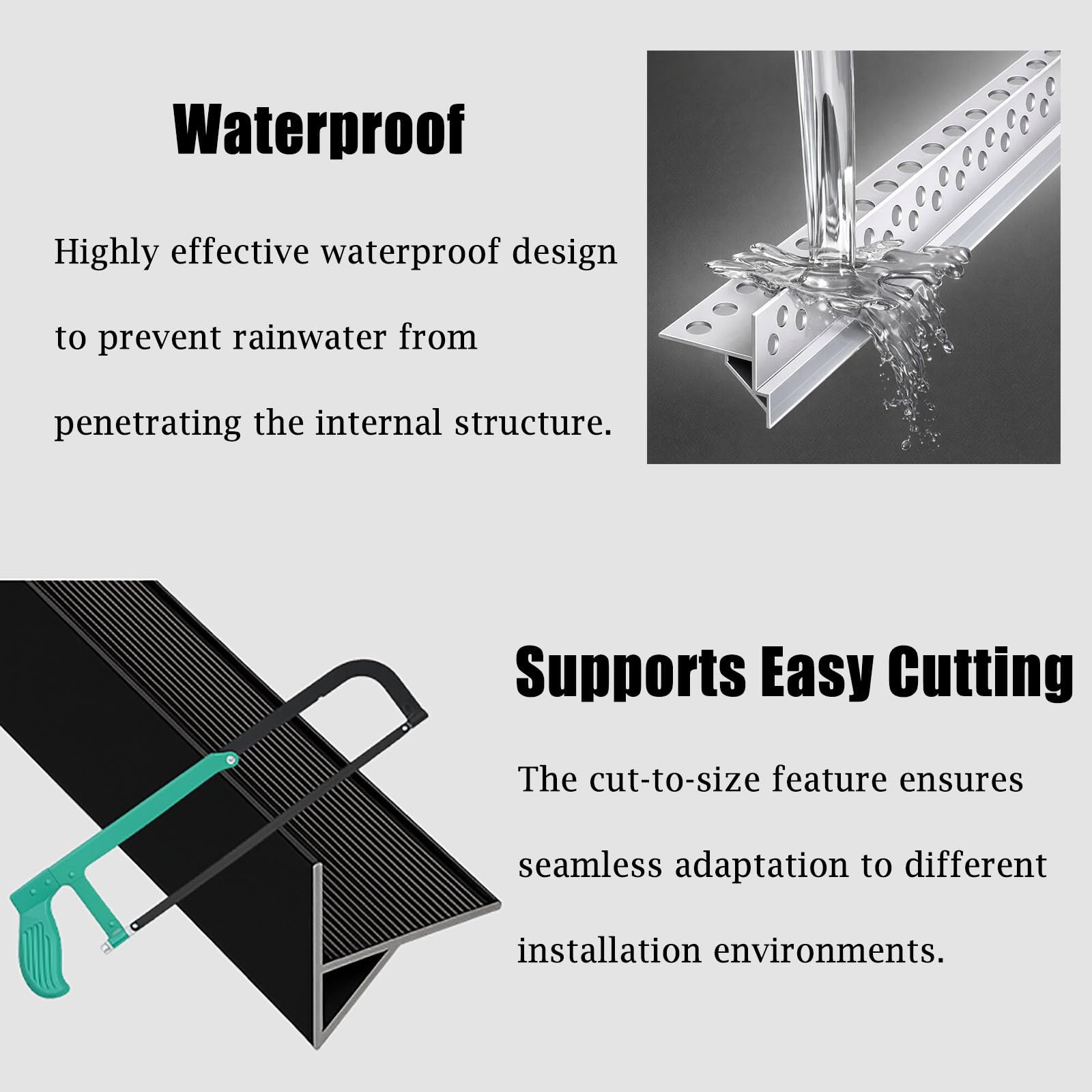 vierteaguas muro exterior 50 70 90 120 150 180 CM Longitud Deflector de lluvia para techo/Líneas de goteo de aleación de aluminio Aleros 3 10 piezas(B 10 PCS,L 110 CM)