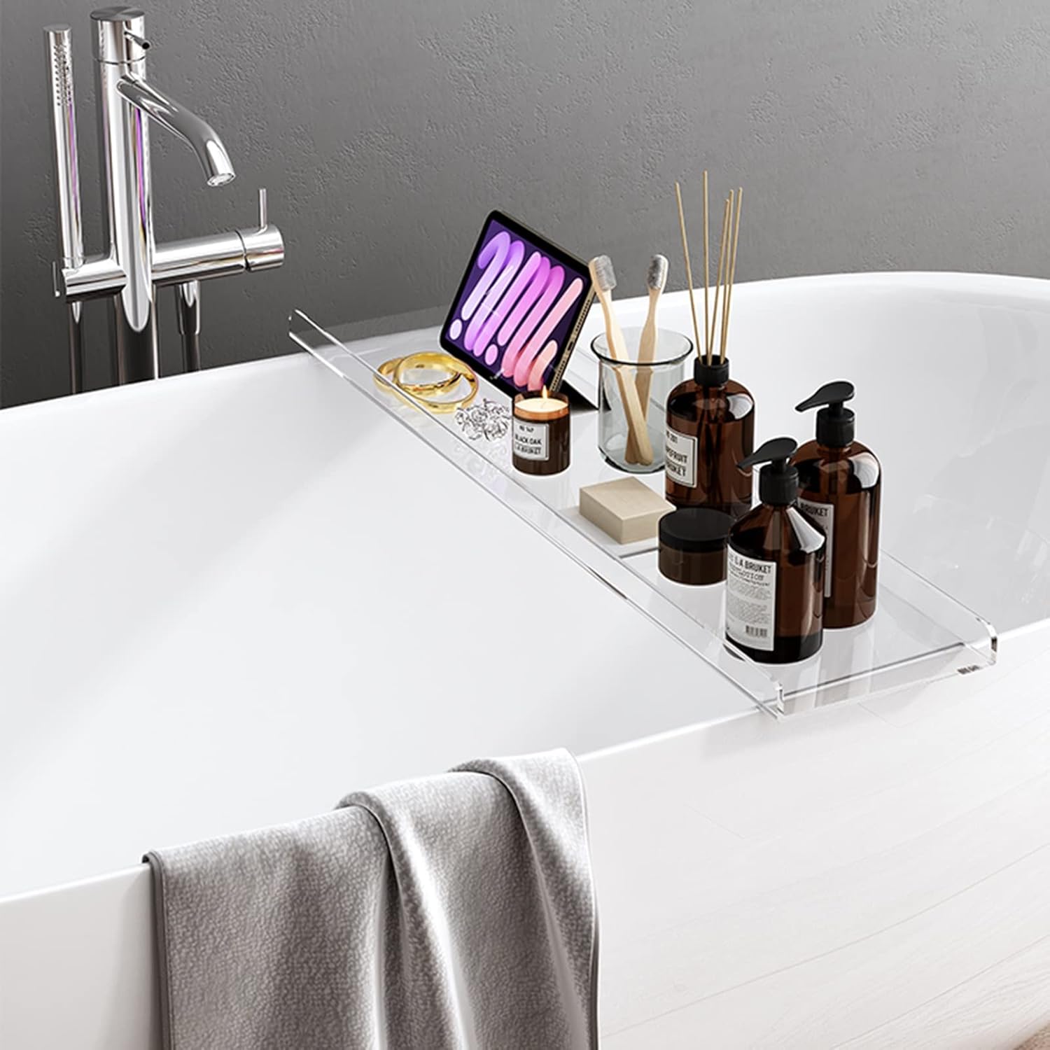 Luxury Acrylic Bathtub Caddy Tray Modern Bathroom31/39 Length Stylish Bath Tray for Home Green Color Perfect for Relaxing & Spa Experience (Black 80cm (31 1/2in))