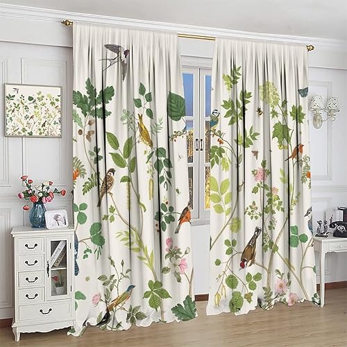 Miniatura 58 de Retro 70s Floral Blackout Window Curtains, Watercolor Flower Plant Rustic Modern Style Pattern Window Drapes, for Bedroom Living Room 42x45in 2