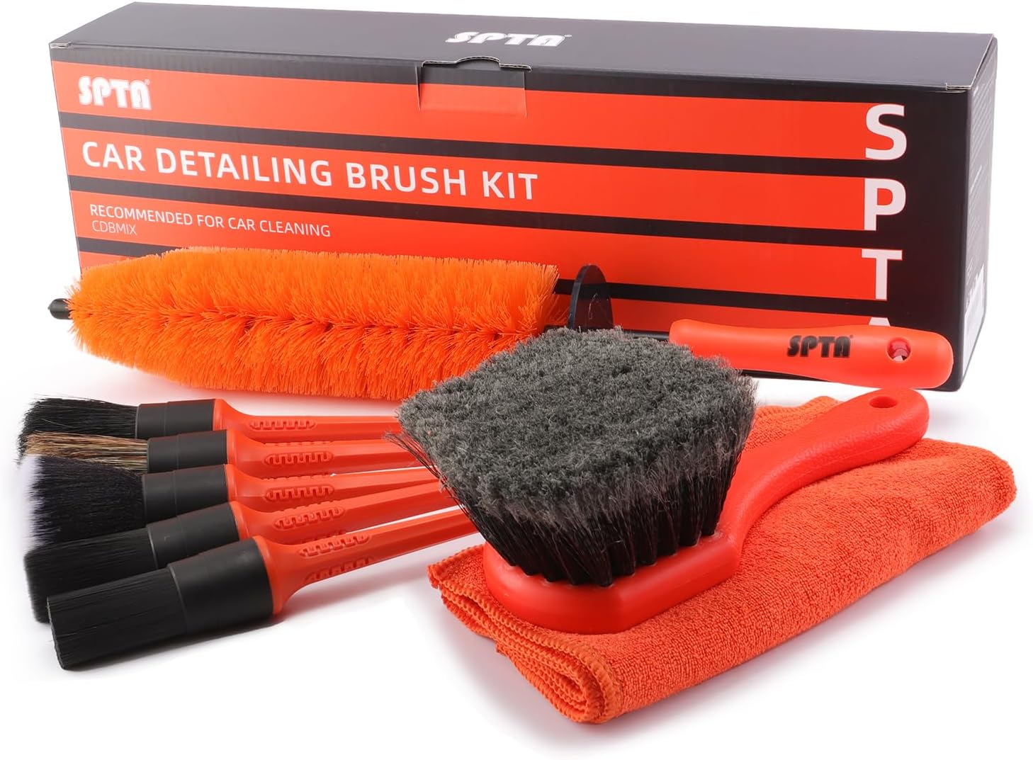 8Pcs Wheel & Tire Brush Car Detailing kit, Easy Reach Wheel and Rim Brush, 5pcs Detailing Brushes, Short Handle Cleaning Brush, 1pc Microfiber Cleaning Cloth, Great to Clean Dirty Tires