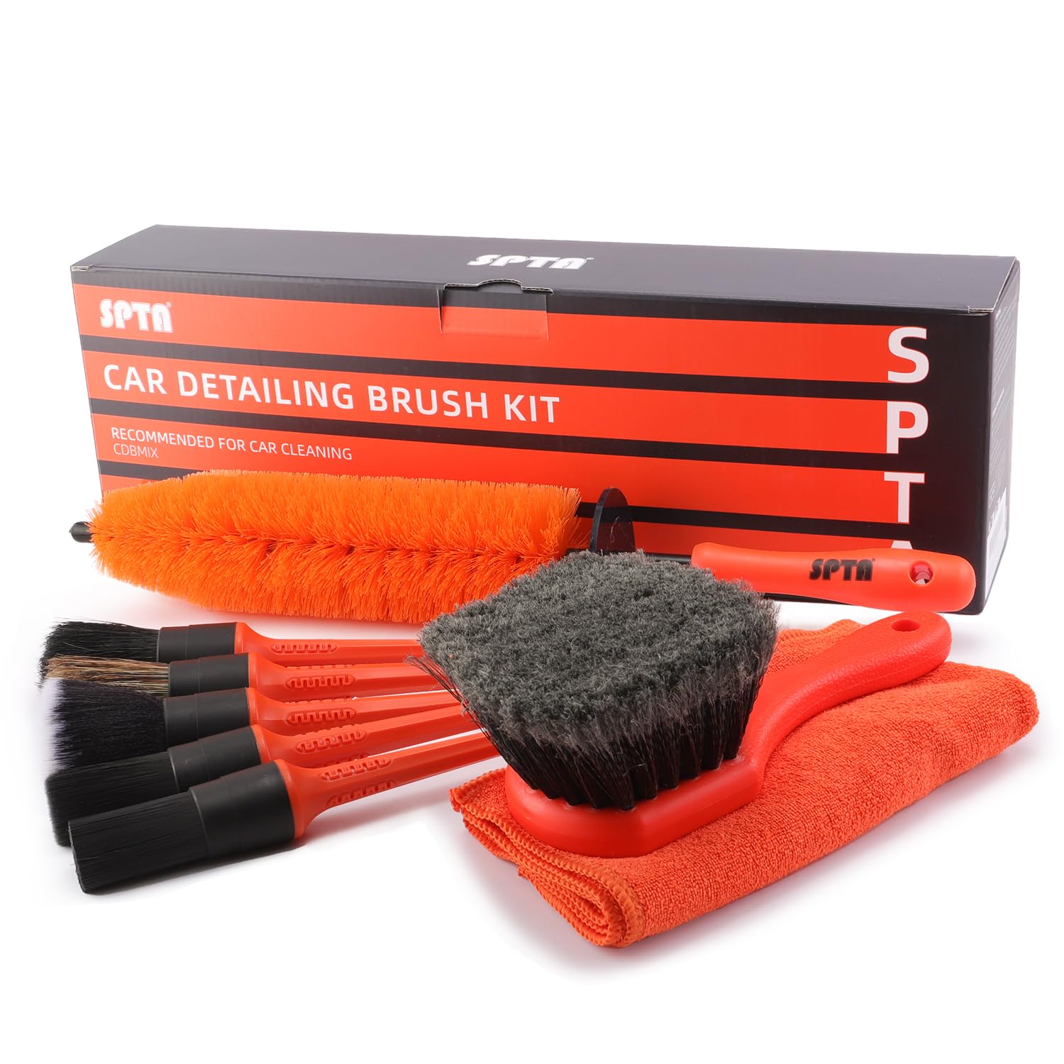 8Pcs Wheel & Tire Brush Car Detailing kit, Easy Reach Wheel and Rim Brush, 5pcs Detailing Brushes, Short Handle Cleaning Brush, 1pc Microfiber Cleaning Cloth, Great to Clean Dirty Tires