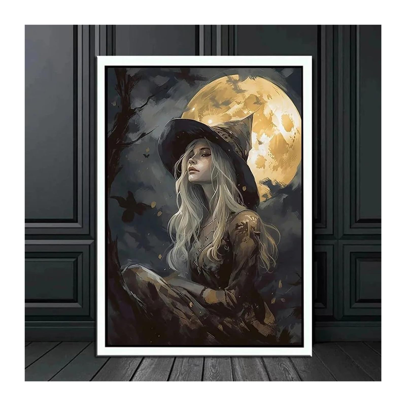 Tableau Halloween Dark Academy, affiche citrouille et sorcière pour décoration murale 30x40cm