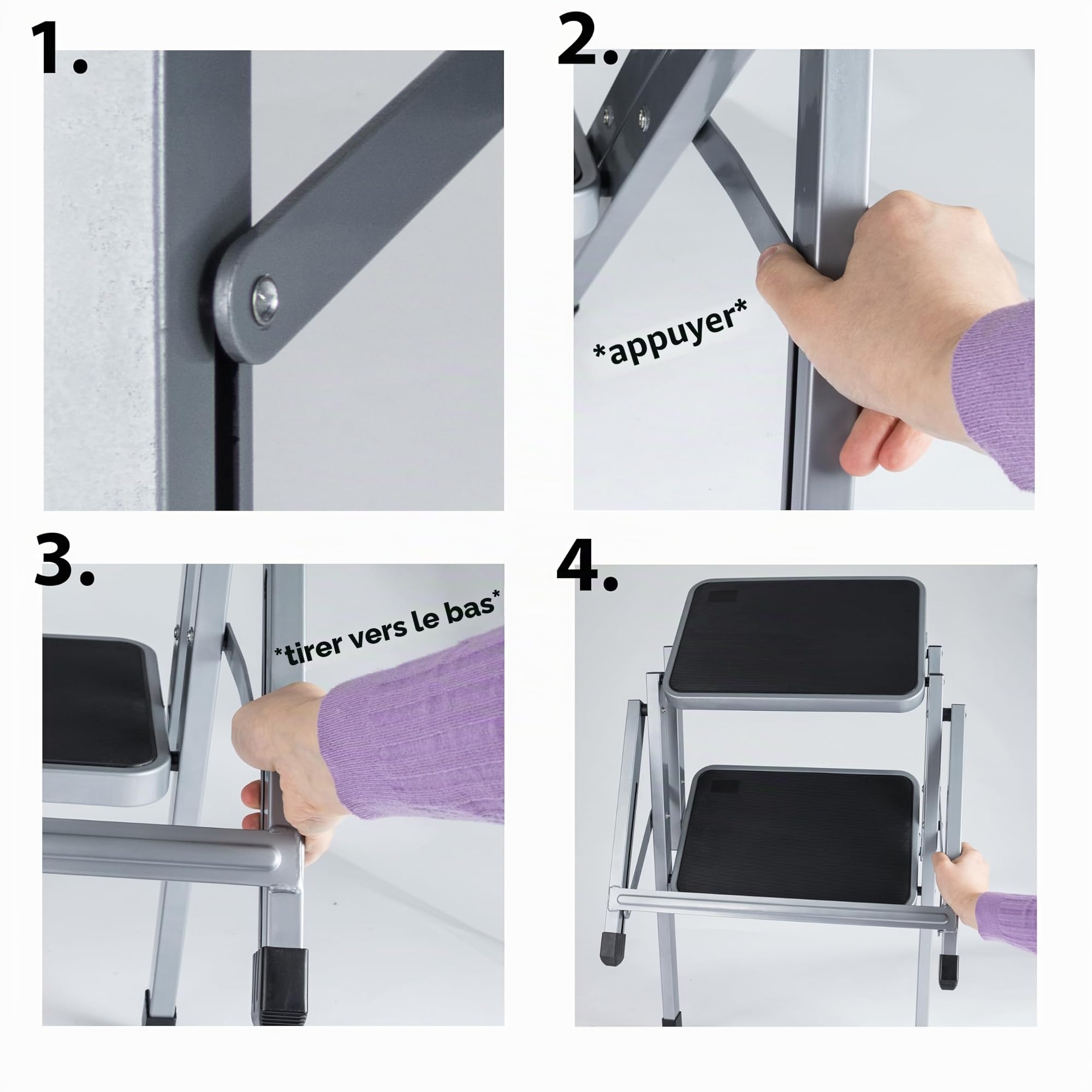 Marchepied pliable pour caravane - 2 marches - 51 x 58 x 40 cm - En acier - Charge maximale : 150 kg - Avec surface antidérapante - Pliable - Pour caravane, camping-car