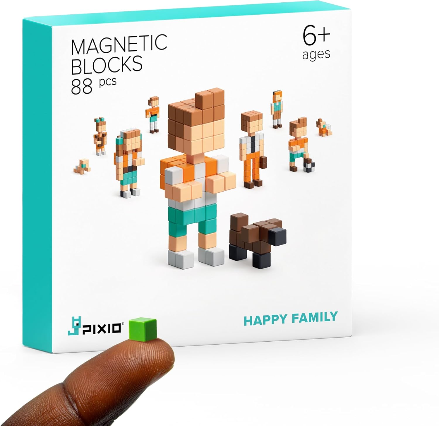 PIXIO Happy Family - Magnetic Building Blocks for Kids Over 6 Years, Pixel Art, STEM Magnet Toys for Kids Ages 8-12, Portable Magnetic Blocks for Creativity - 162 pcs