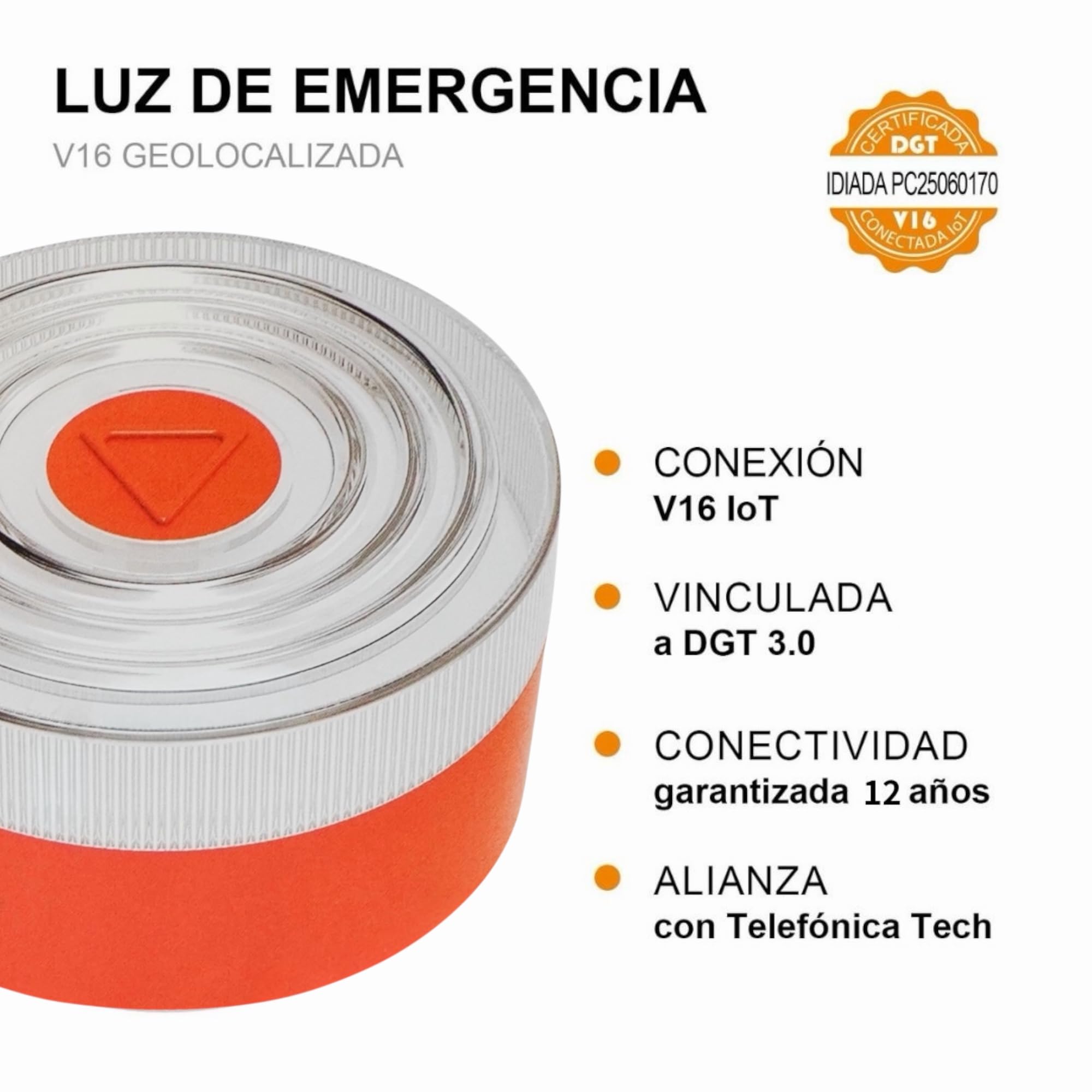 Baliza V16 de Emergencia DGT 3.0, Conectada con Geolocalización, Homologada, IP54, Visibilidad 1km, Datos hasta 2038, Blanco (LUZ-V16-GLEKO-2 PCS.)