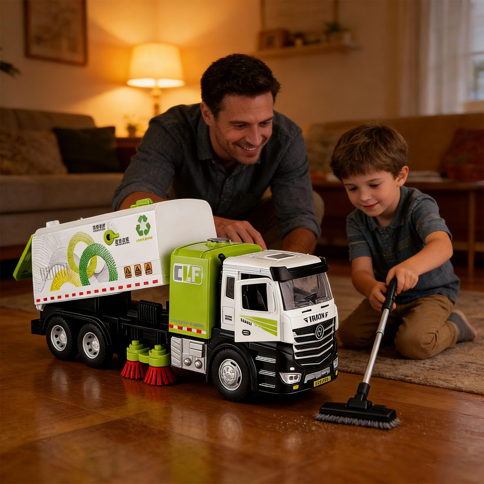 Modello camion spazzatrice sottovuoto in lega grandi dimensioni aggiornato, giocattolo a spinta manuale, educativo per bambini, colore stabile, gioco permanente, gioco pratico con i giocattoli