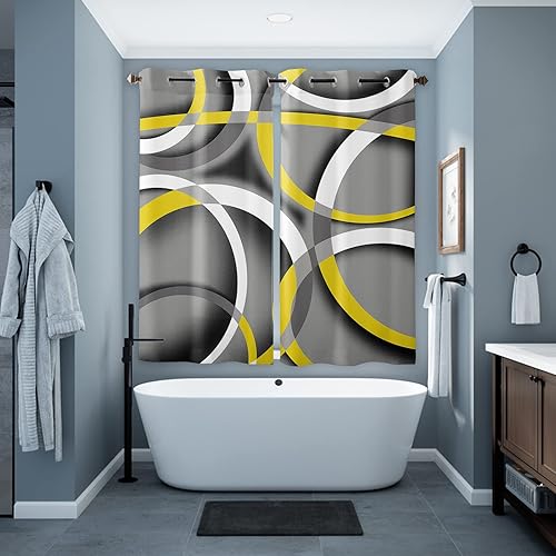 Miniatura 3 de Sabolny Geometría amarilla cortinas de ventana de 90 pulgadas de largo panel de cortina de cocina con ojales para sala de estardormitorio juego de 2