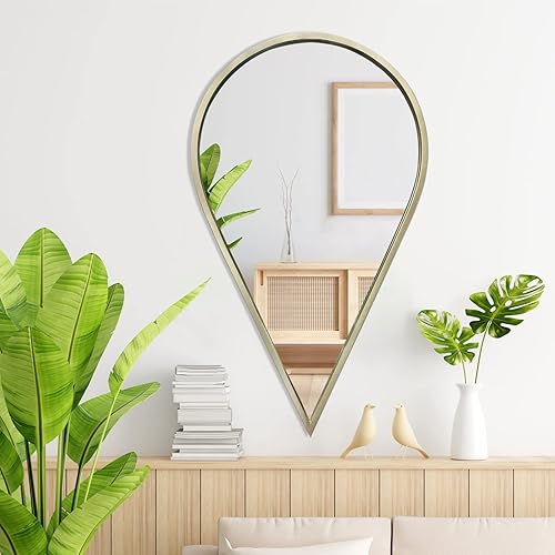 Miniatura 7 de Espejo decorativo de pared, decoración montada en forma de lágrima de lluvia, montaje en pared, dorado para dormitorio, sala de estar, entrada,