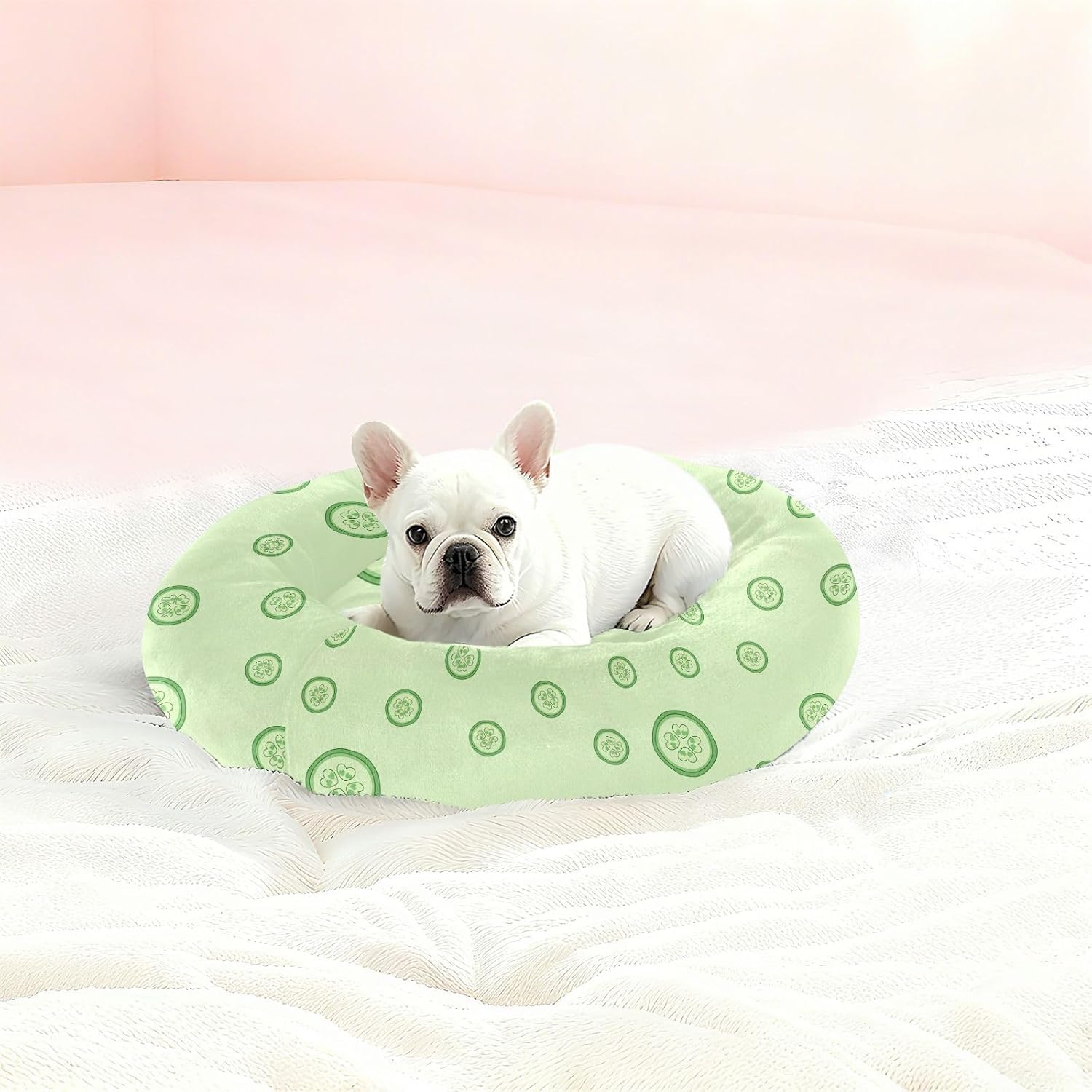 Cucumber Green Pattern Dog Bed Small Medium Dog Bed Washable Donut Cat Beds Cute Pet Puppy Beds for Pets Supplies with Washable Cover,M