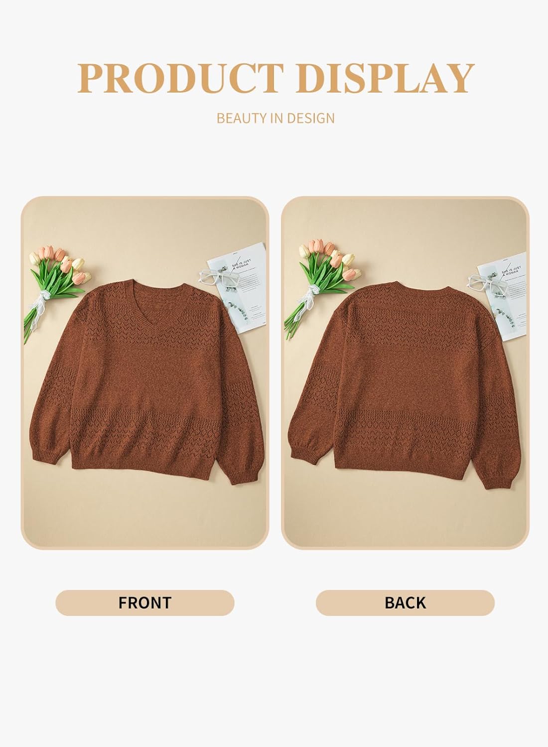 Eytino Womens Plus Size Sweater Casual Long Sleeve V Neck Crochet Knit Lightweight Pullover Sweater Tops(1X-5X) - Image 4