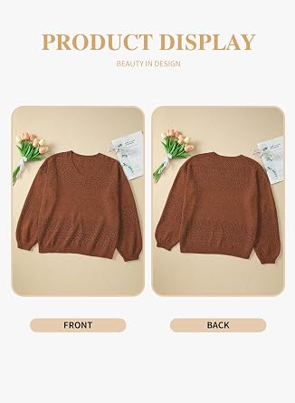 Eytino Womens Plus Size Sweater Casual Long Sleeve V Neck Crochet Knit Lightweight Pullover Sweater Tops(1X-5X)