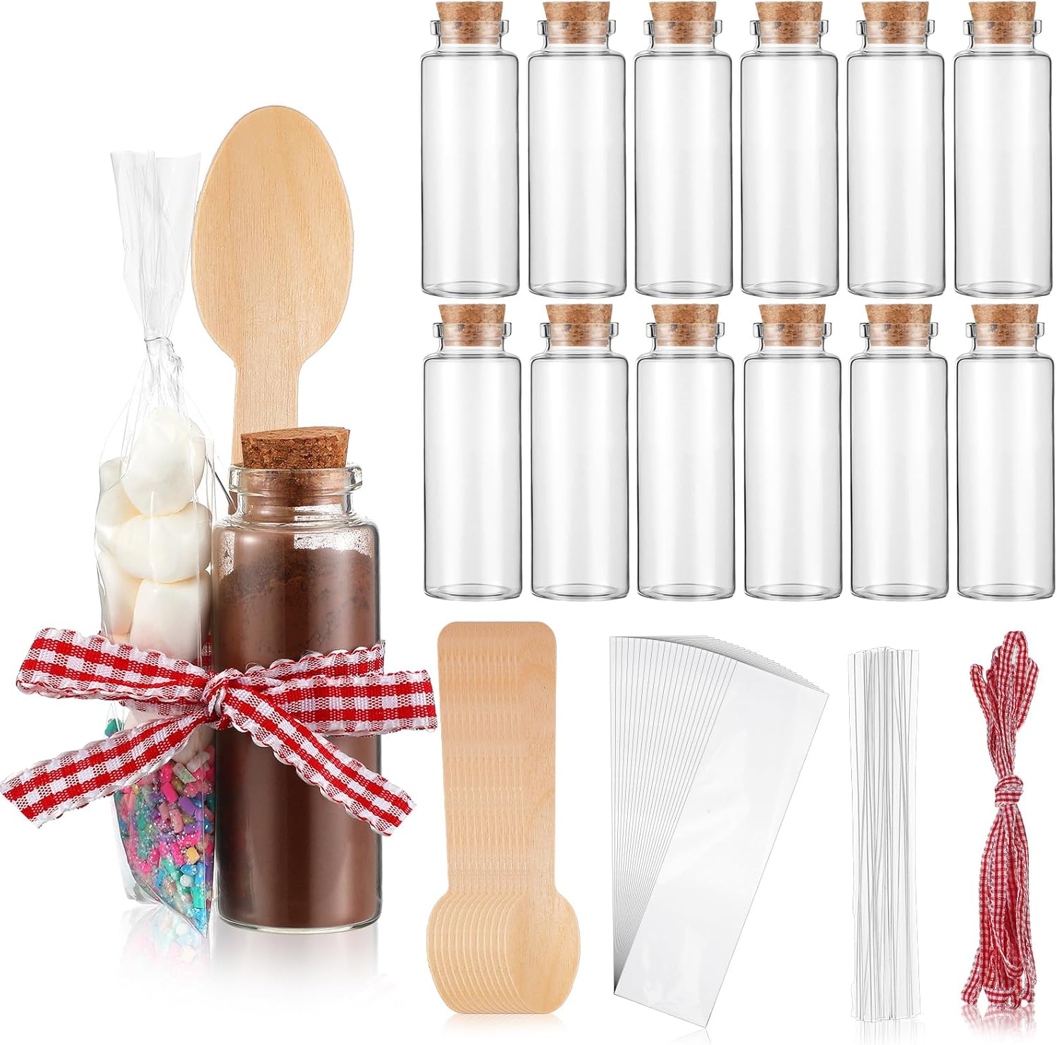 12 Set Hot Chocolate Gift Set Hot Cocoa Tube Bulk DIY Christmas Party Favor for Guests Include Storage Cocoa Tube Spoon Ribbon Tie Wire for Christmas Winter Party Supplies