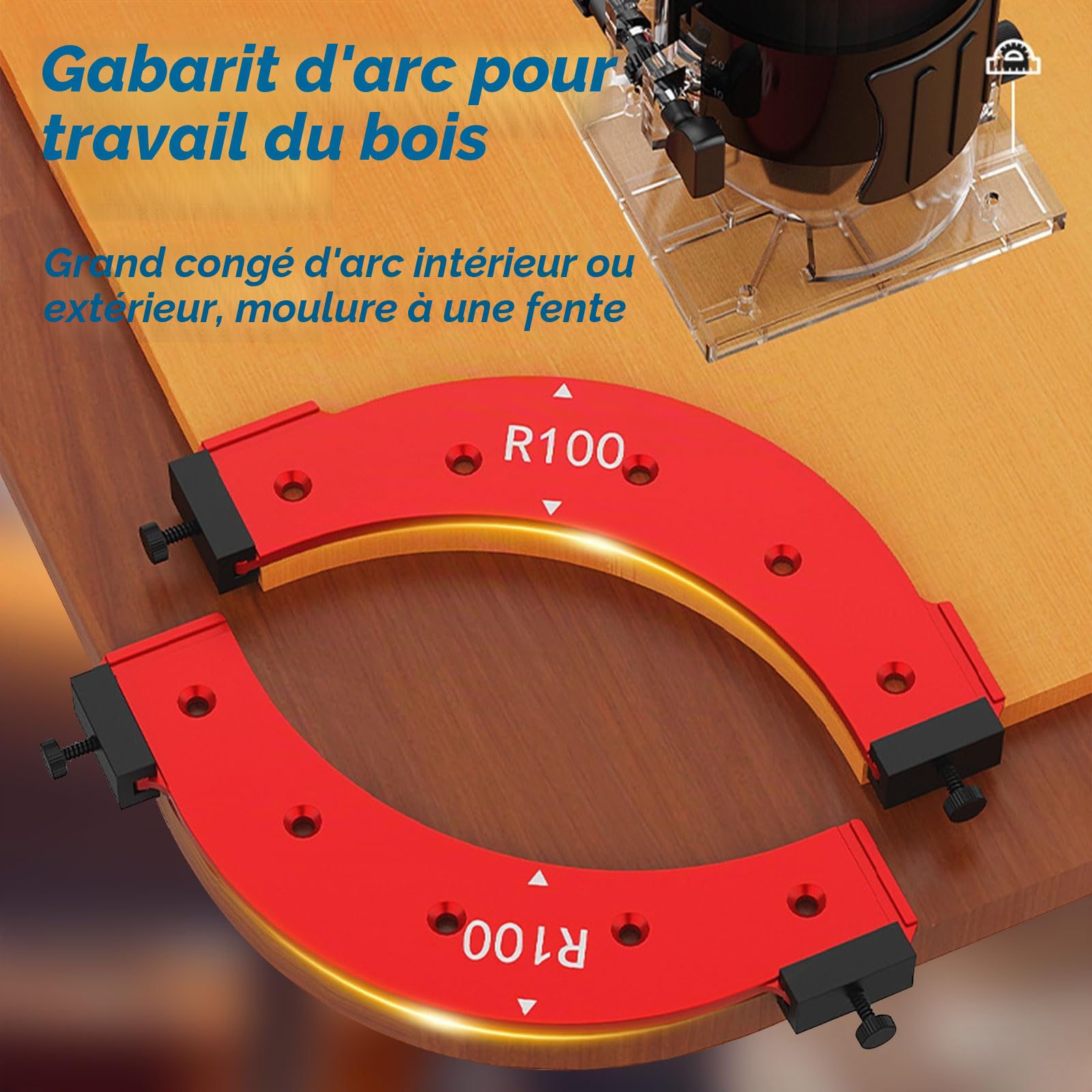 Gabarit d'angle rond, guide de routage d'angle pour le travail du bois R100 R150 R200 R250 R300 Guide de courbe pour bordure d'armoire en aluminium