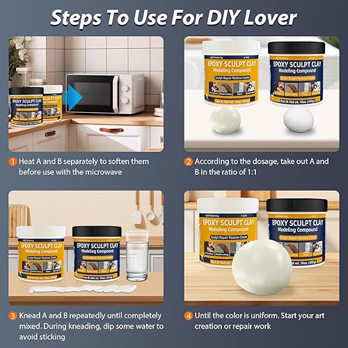 Miniatura 4 de Arcilla epoxi para esculpir masilla epoxi de 2 libras, 2 partes A y B, arcilla epoxi para esculpir, modelado, construcción y reparación, pasta