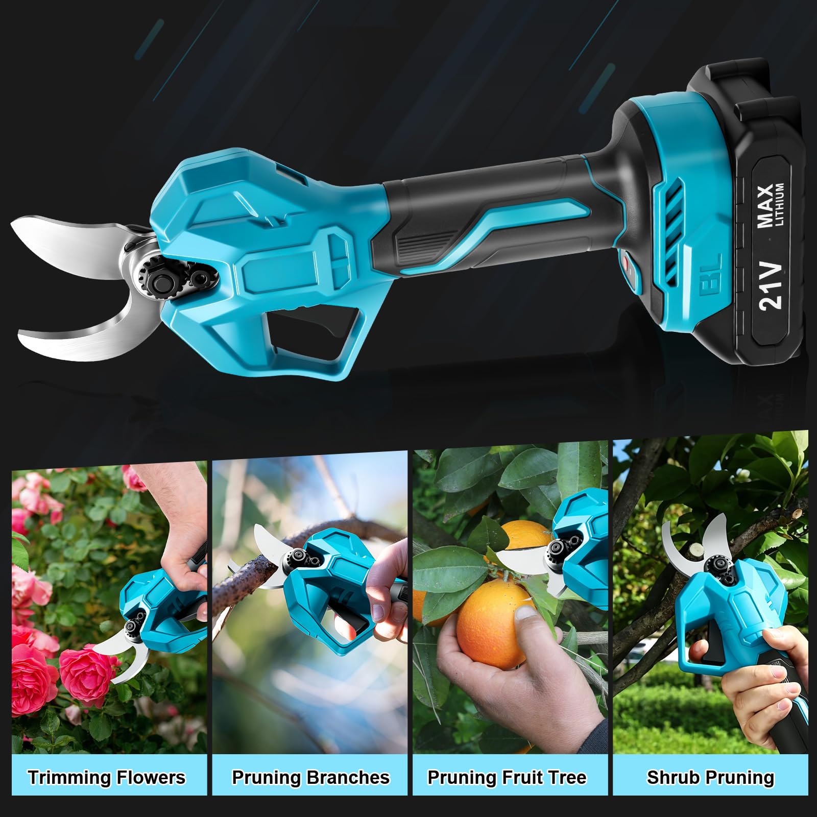Akku Astschere 50mm mit 2x3000 mAh Batterien, Bürstenloser Elektrische Gartenschere Kompatibel mit Makita 18V, mit LCD-Anzeige und Ersatzklingen, Tragbare Baumschere für effizienten Schnitt