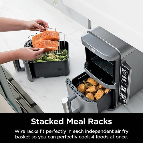 Miniatura 5 de Ninja SL400 DoubleStack XL Freidora de Aire de 2 Cestas, Cocina 4 Alimentos a la Vez, Diseño Compacto, 10 QT, 4 en 1, Smart Finish y Match Cook,