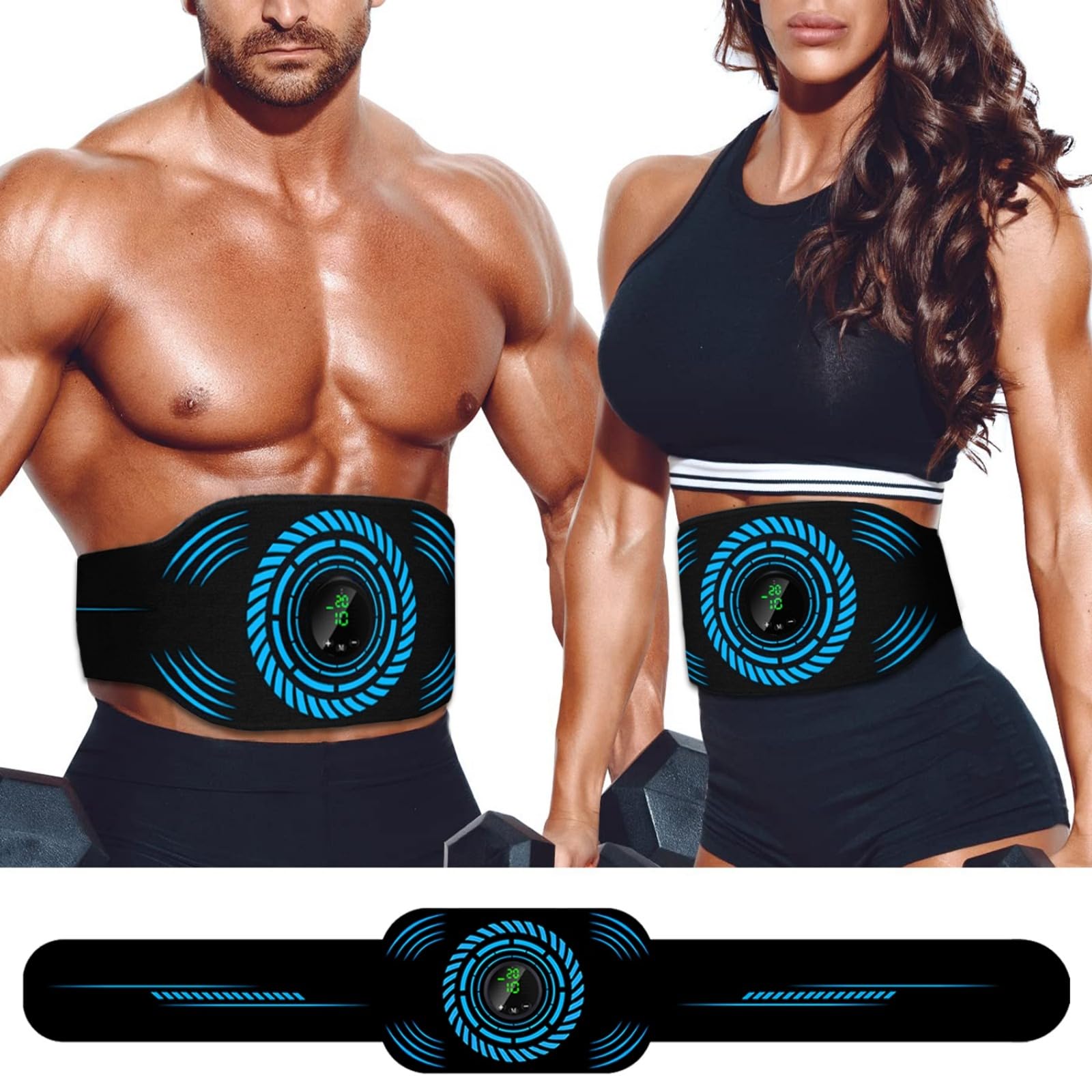 UIHOL ABS Trainer EMS Muscle Stimulator, ABS Toning Belt for Sculpting, EMS Electrical Muscle Stimulation USB Rechargeable Portable 12 Modes 19 Intensities Suitable Ab Trainer for Men and Women