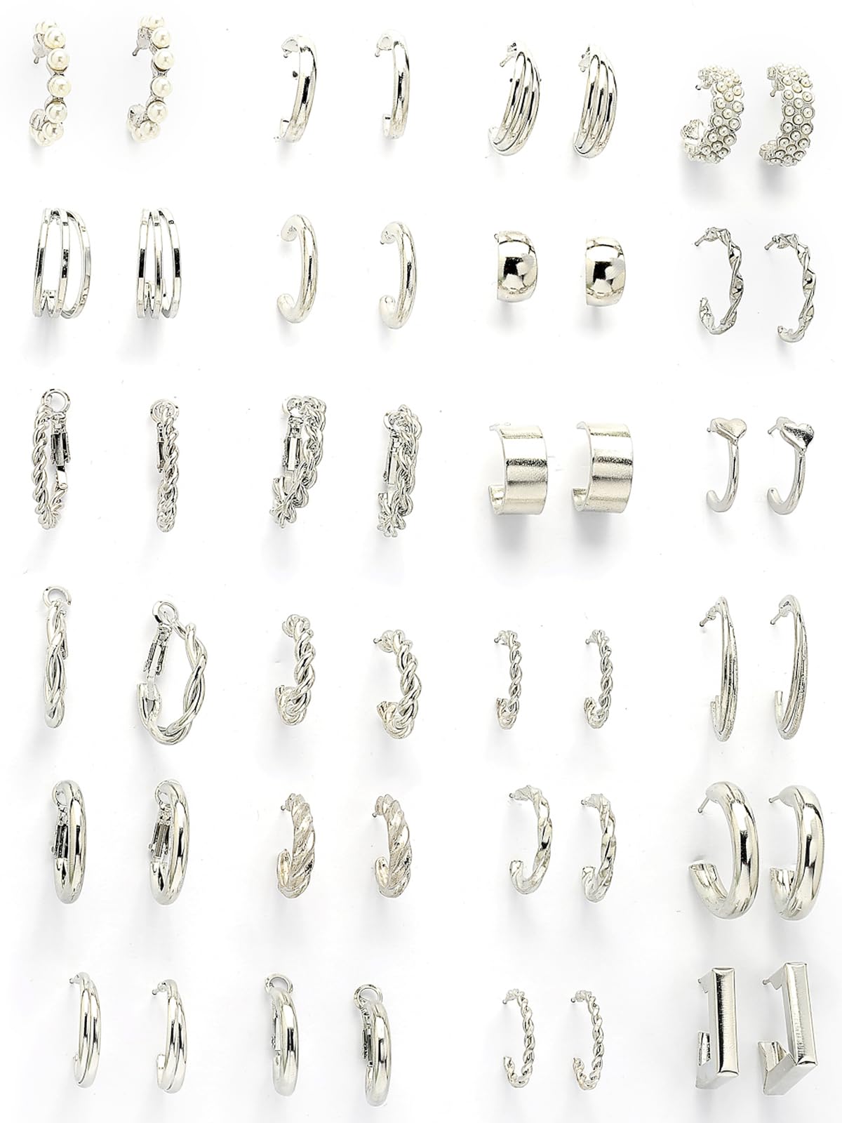 Versatile Latest Style Fashionable Celebrity Inspired Rhodium Plated with Geometric Twist Pearls Hoop Dangle Combo Earring for Women & Girls|Pair of 24|CBE107200-image-47