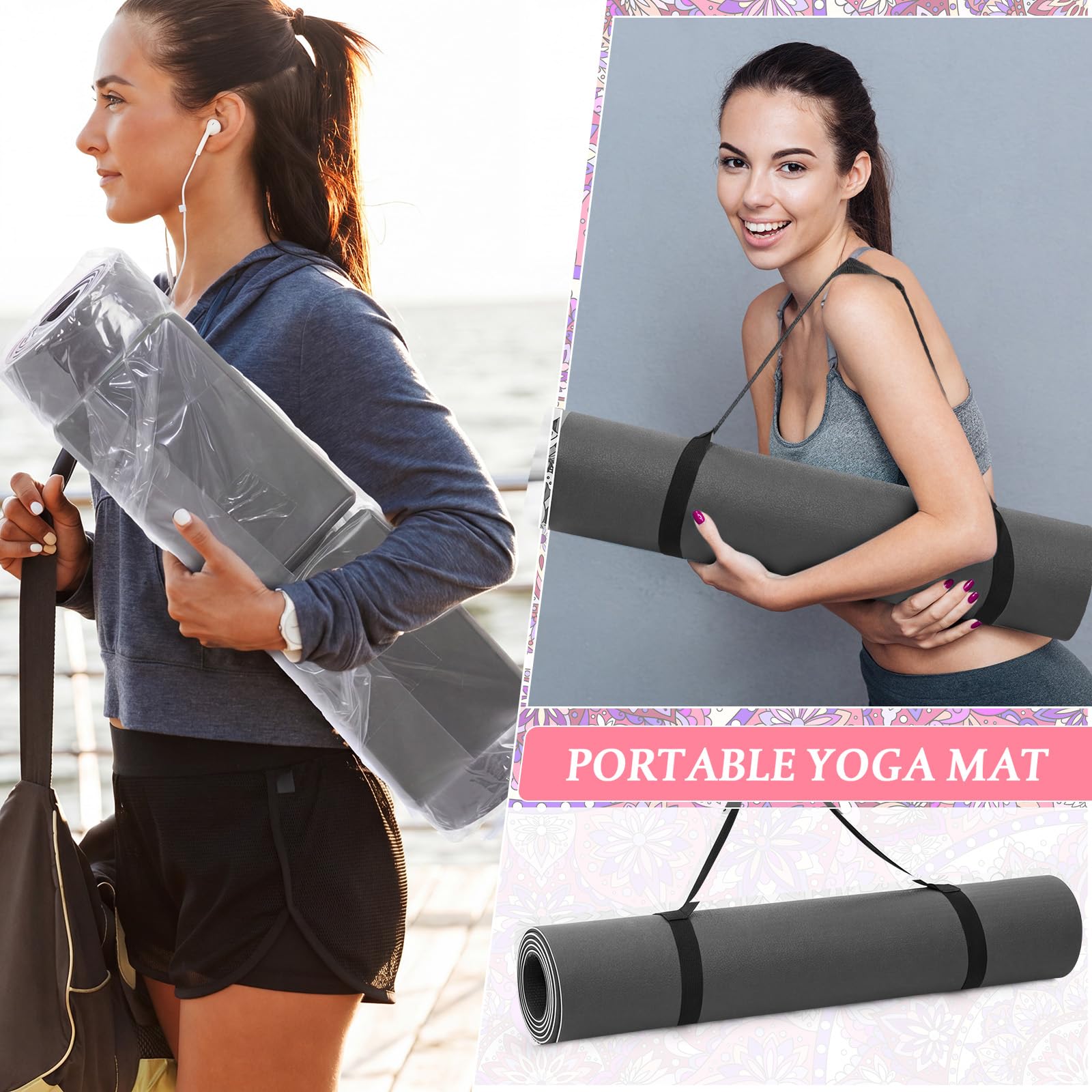 Tinideya Yogamatte, Yoga-Block, 6 mm dick, rutschfest, mit Tragegurt, Reisematten für Training, Fitness, Pilates, Bodentraining, 3 Stück