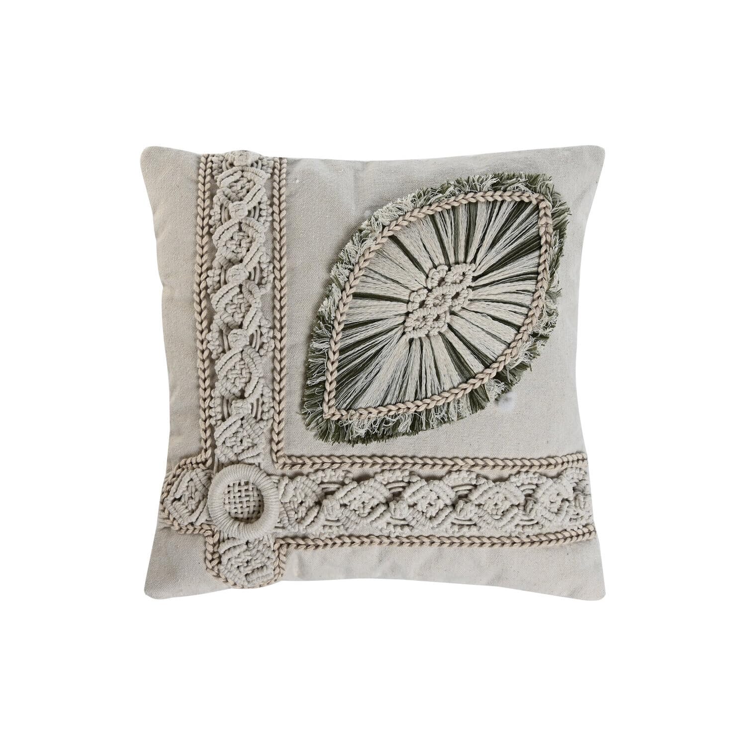 Coussin brodé main en coton 45x45 cm de 696g pour une décoration élégante