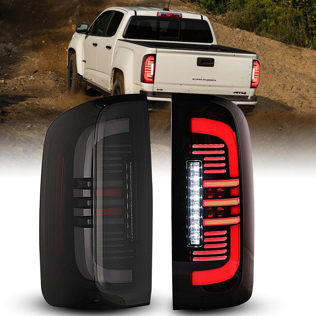 ROXX LED Taillights for 2015-2022 Chevy Colorado, Full LED with Sequential Turn Signal Rear Tail Light for 15-22 Colorado Black Smoke Lens Brake Lamps