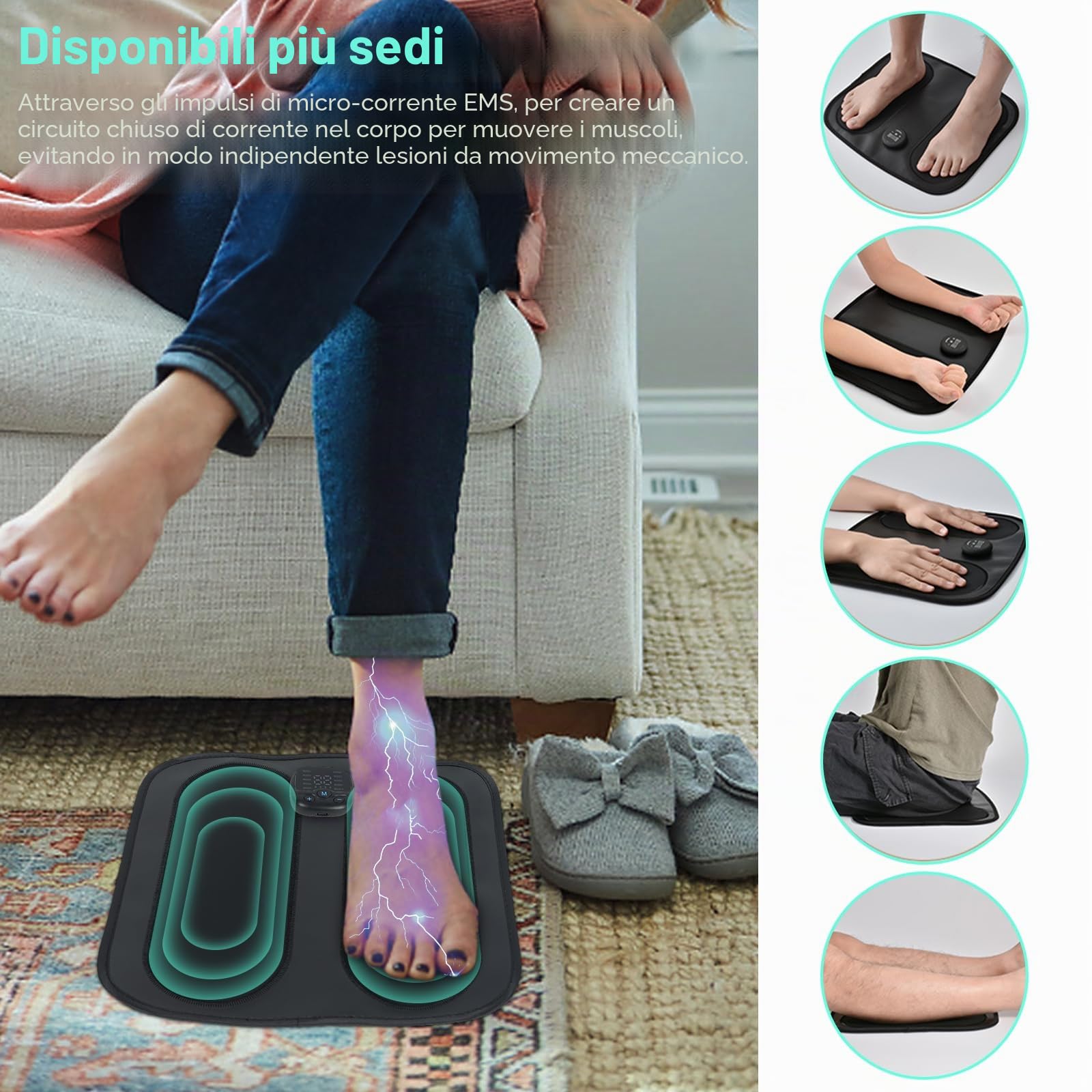EMS, massaggiatore per piedi con telecomando, 10 modalità e 30 intensità, massaggiatore elettrico per piedi, tappetino portatile per massaggio intelligente per circolazione sanguigna e sollievo