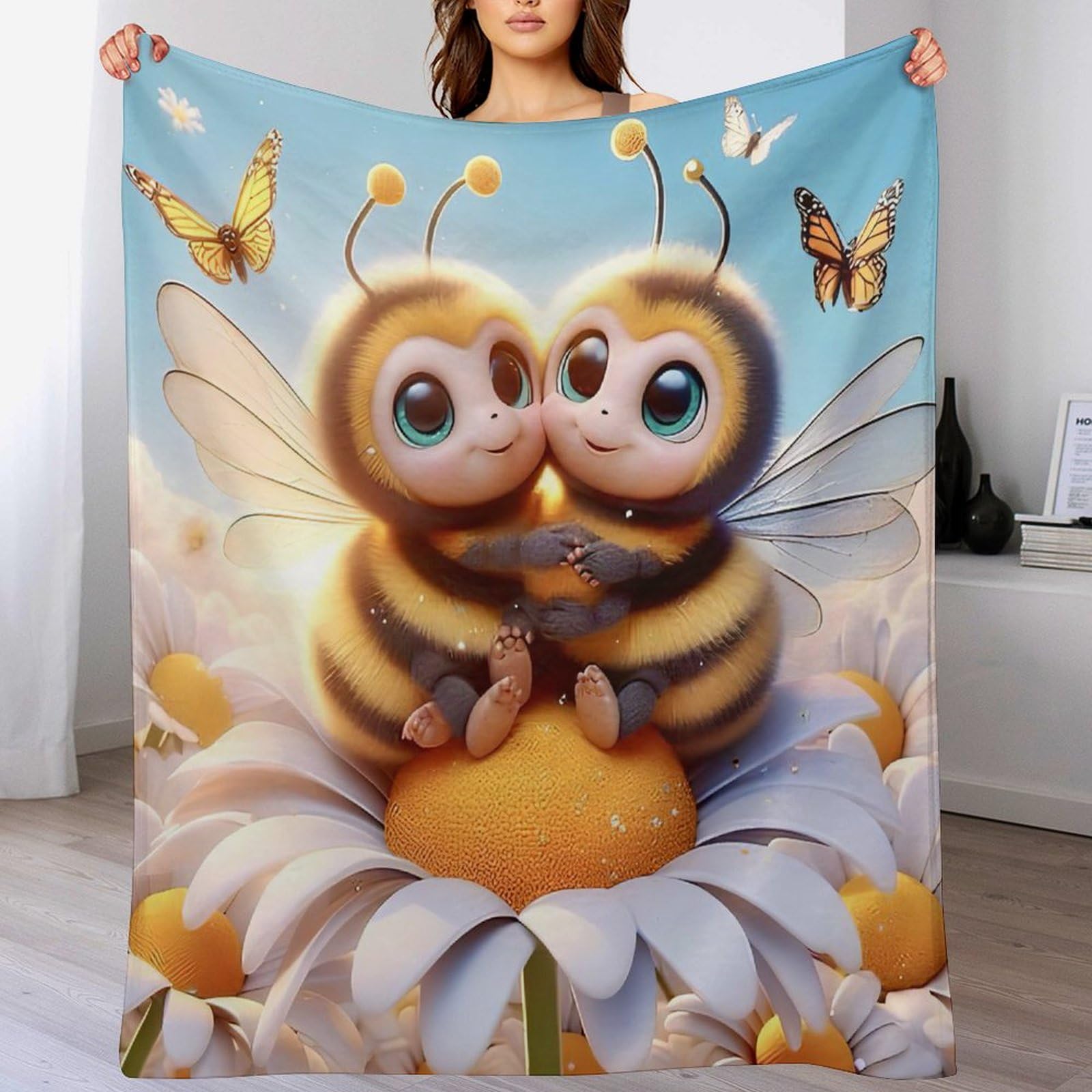 Couverture flannel abeille chaude et lavable pour résoudre le froid sur le canapé