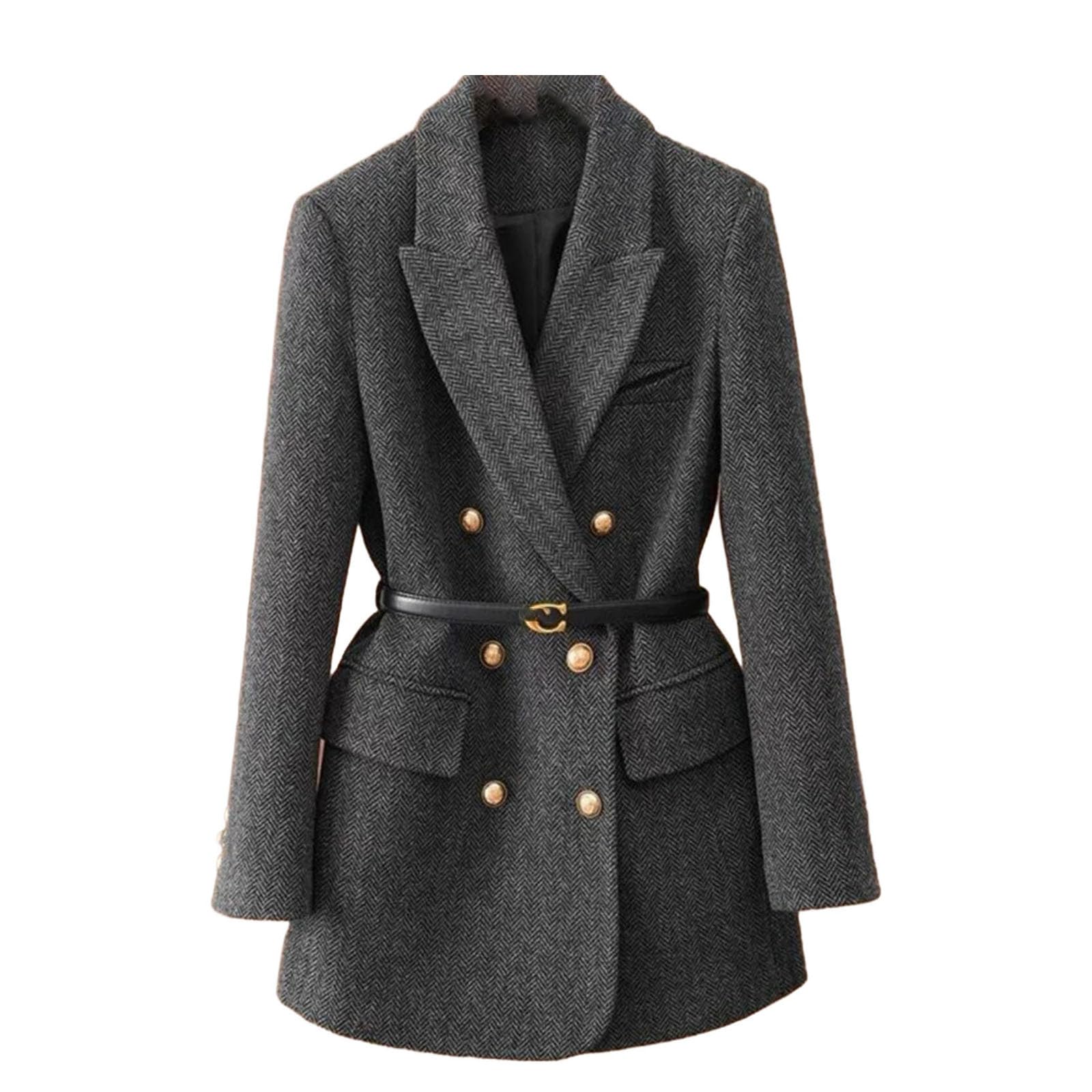 Comes with Belt A Vintage Wool Jacket for Women Lapel Collar Long Sleeve Comfortable Jacket Suit Blazer