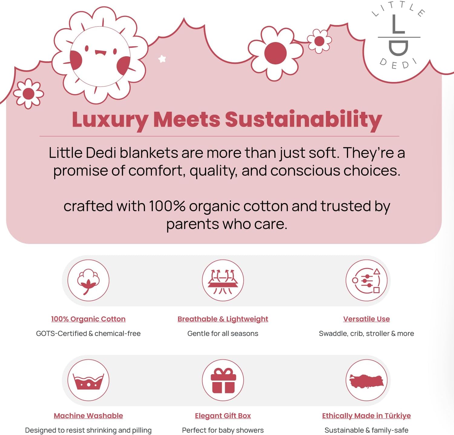 100% Organic Cotton Baby Knitted Blanket with Gift Box - Soft Toddler, Crib, Stroller Blanket - Neutral Swaddle and Receiving Blanket for Newborns, 30"x40", Amberglow