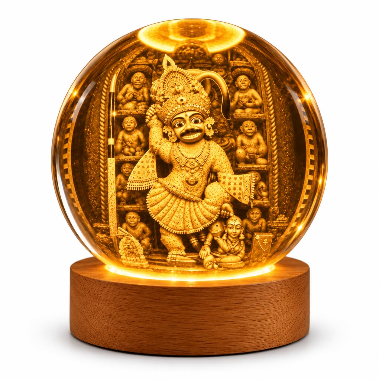 Meditating Hanuman Crystal Ball Lamp - USB LED -30