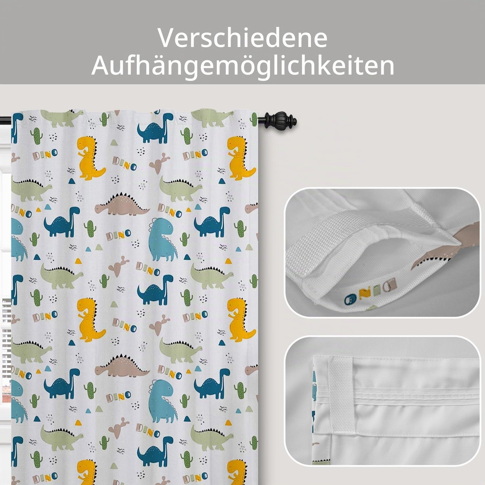 Dinosaurier-Vorhänge für Kinderzimmer Grün Dino-Eier Süßer Cartoon Jura-Wildtiere Fenstervorhänge Vorhänge mit Schlaufe Kinderzimmer Hängender Raumteiler Innenvorhang 135x245cm 1 Panel