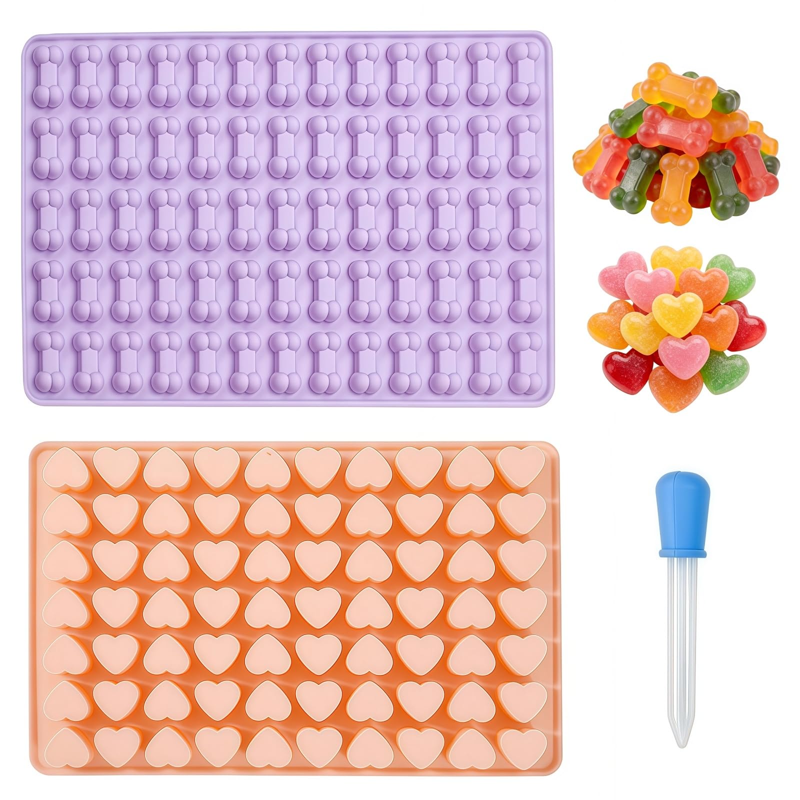 Samheng B Silicone Candy Moulds, 2 Pcs Mini Heart One Shaped Jelly Moulds, Non-Stick Reusable Gummy Mould, Diy Gifts For Irthday Christmas Valentine's Day