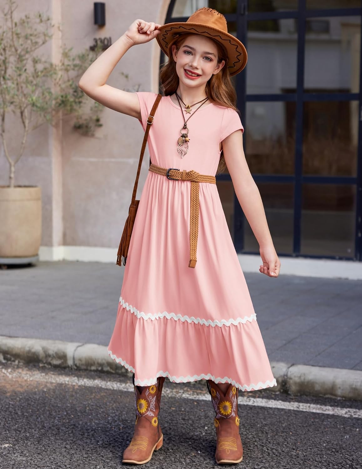 Arshiner Girls Summer Maxi Dresses Short Sleeve Casual Flowy Tiered Dress image 4