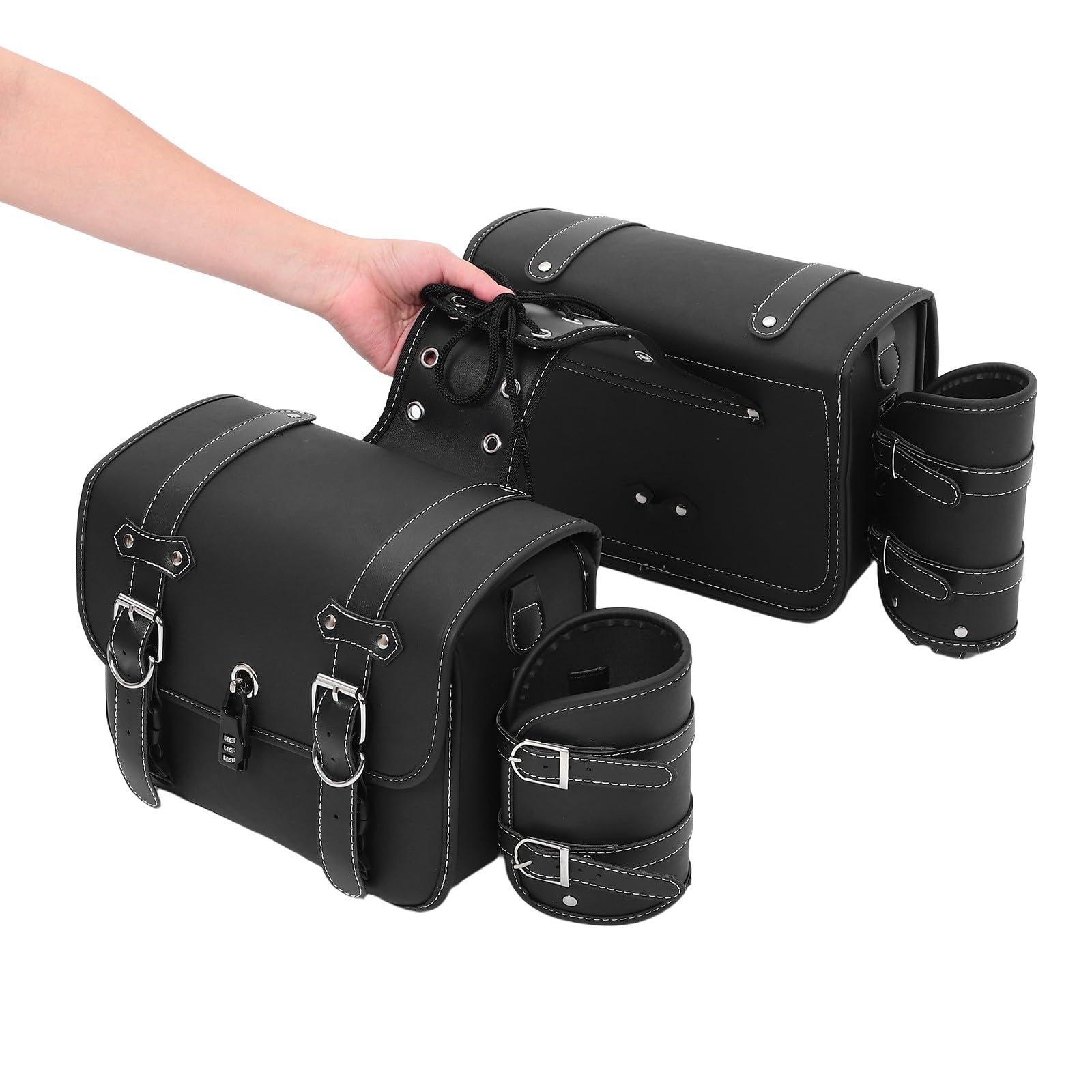 Alasum 1 Paar Motorrad Seitentaschen aus PVC Leder mit Oxford Tuchboden Praktische Motorradtasche zum Einfachen Anbringen für Vielseitige Nutzung