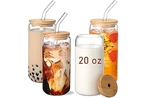 VITEVER 20 oz Glass Cups with Bamboo Lids and Glass Straws