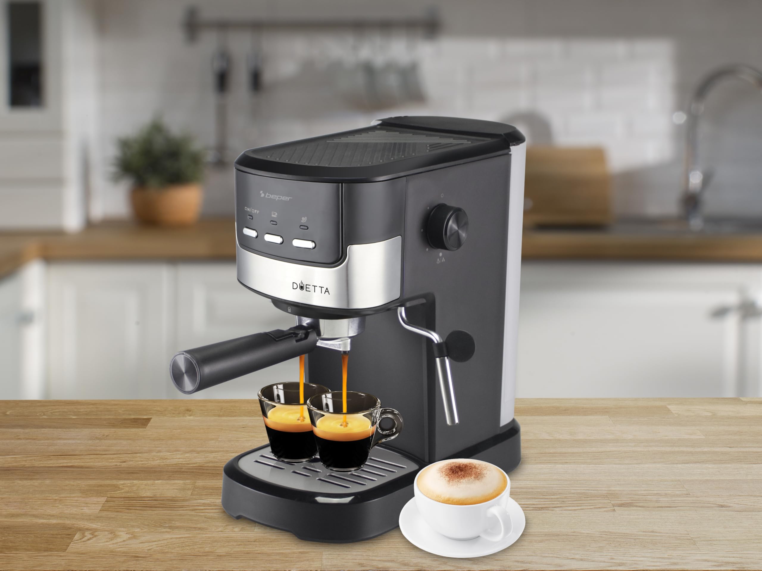 BEPER P101CAF100 Duetta Espresso-Kaffeemaschine, 1100W, 15 bar, Schwarz
