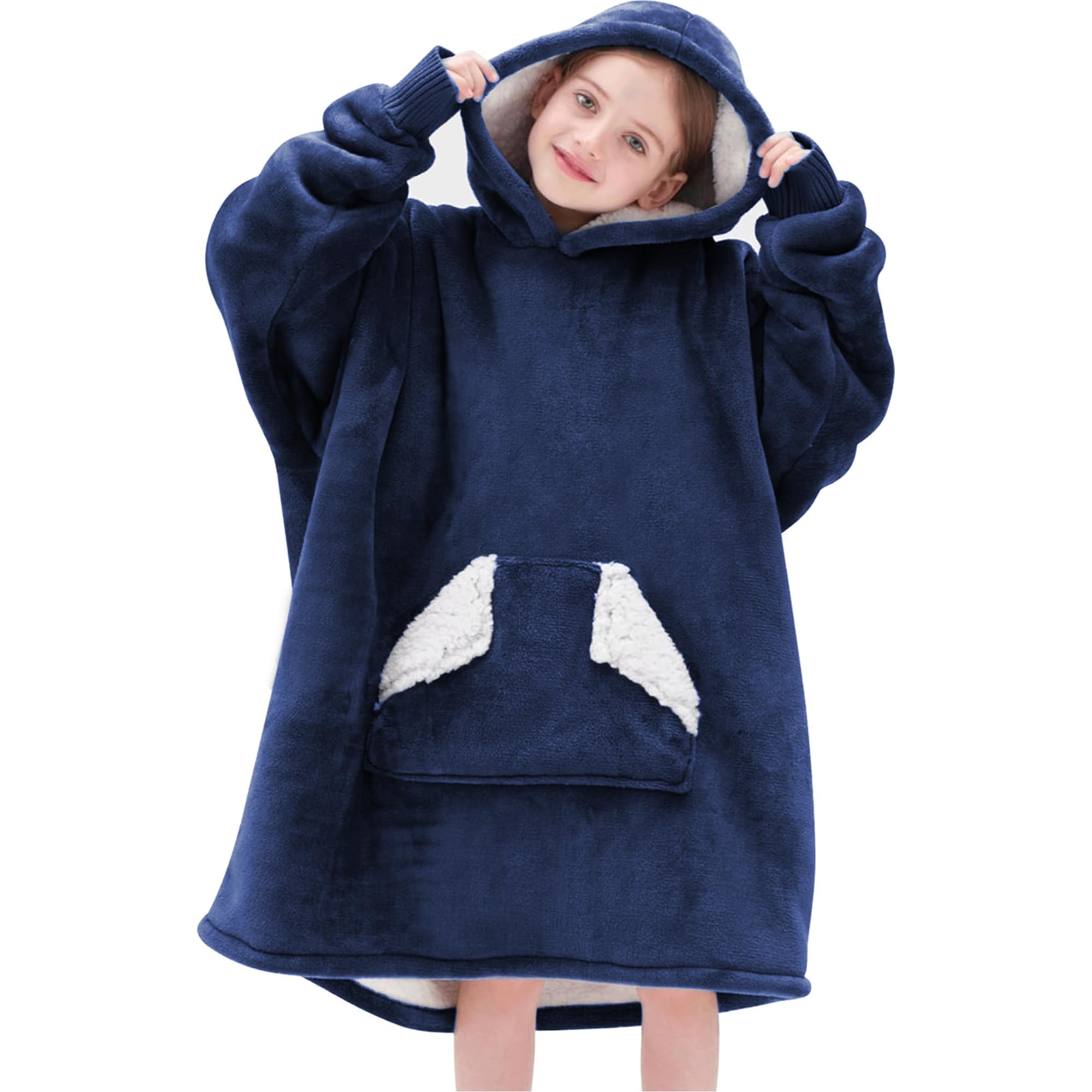 Touchat Wearable Blanket Hoodie, Oversized Sherpa Blanket Sweatshirt with Hood Pocket and Sleeves, Super Soft Warm Plush Hooded Blanket Gift for Adult