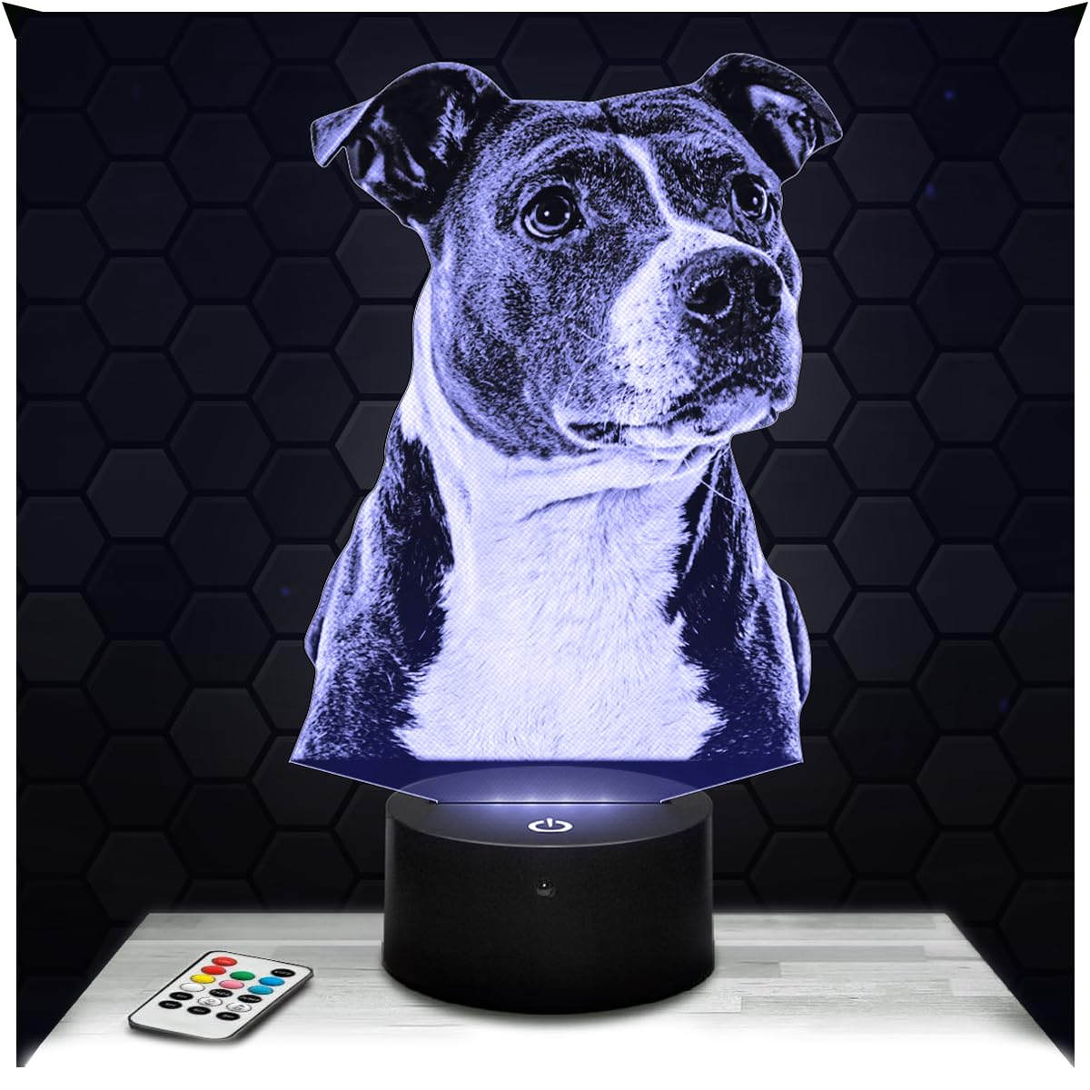 Lampephoto.fr - American Staff 3D Lamp Animal Touch Night Light Led, 3D Hologram Effect, Christmas Birthday Gift Idea for Boy or Girl, Room Decoration Object