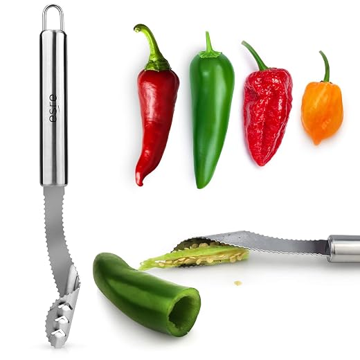 Stainless Steel Pepper Core Remover, Jalapeno Pepper Corer Tool Chili Deseeder, Sharp Edge Kitchen Gadget Seed Remover Dishwasher Safe, Slice off Vegetables tops for Barbecue