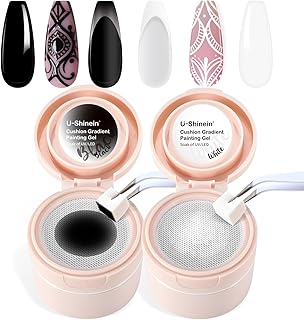 Cushion Gradient Painting Gel, Black&White Ombre Nails Aura Nails Full Coverage Precise Control of Each Dip Matte Effect Non-Wipe Long Lasting French Manicure Soak Off UV LED DIY Nail Art