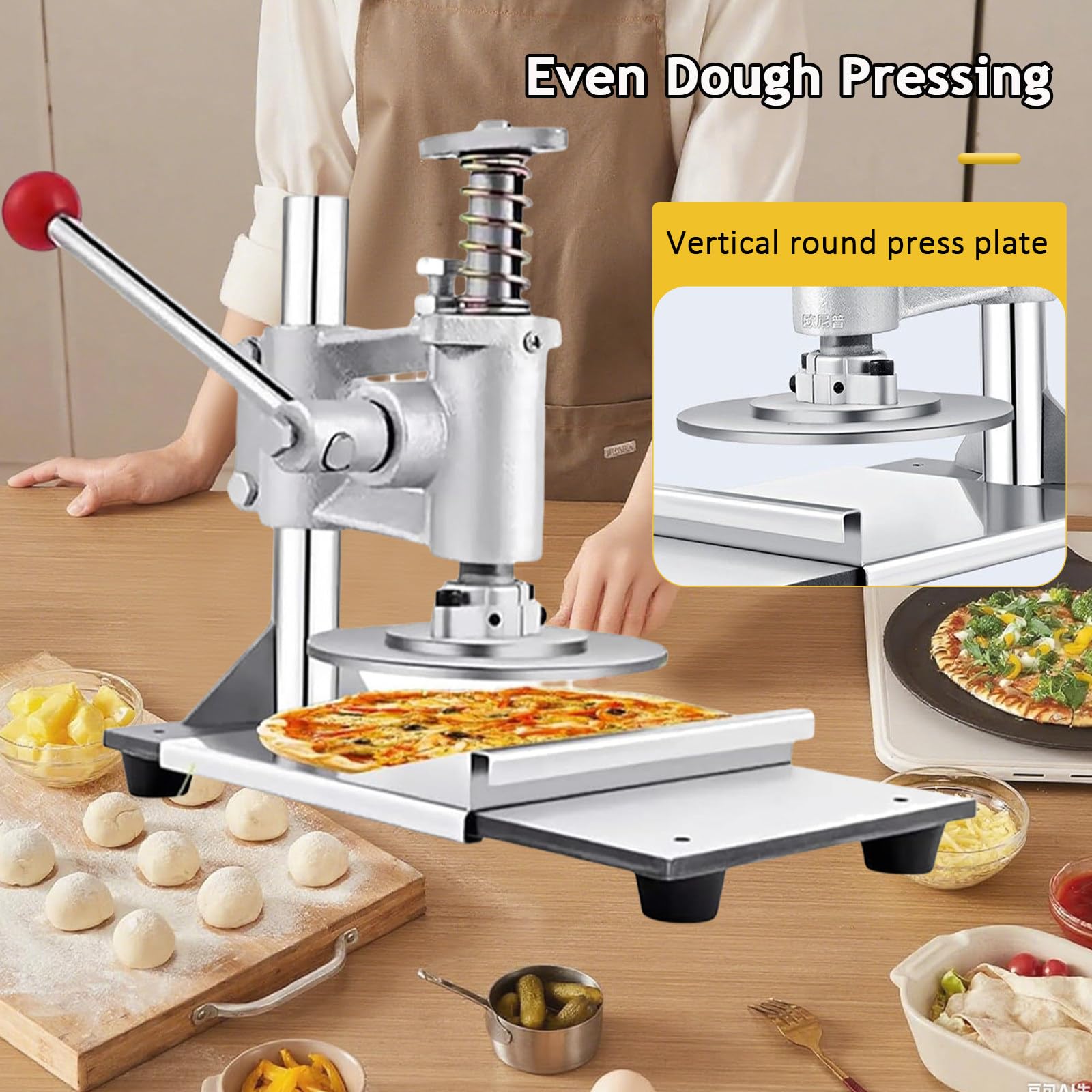 Pressa per impasto per pizza, pressa manuale per pasticceria in acciaio inossidabile, piastra da 16,3/24,8 cm, per cucina domestica e uso commerciale, perfetta per pane e pasticceria