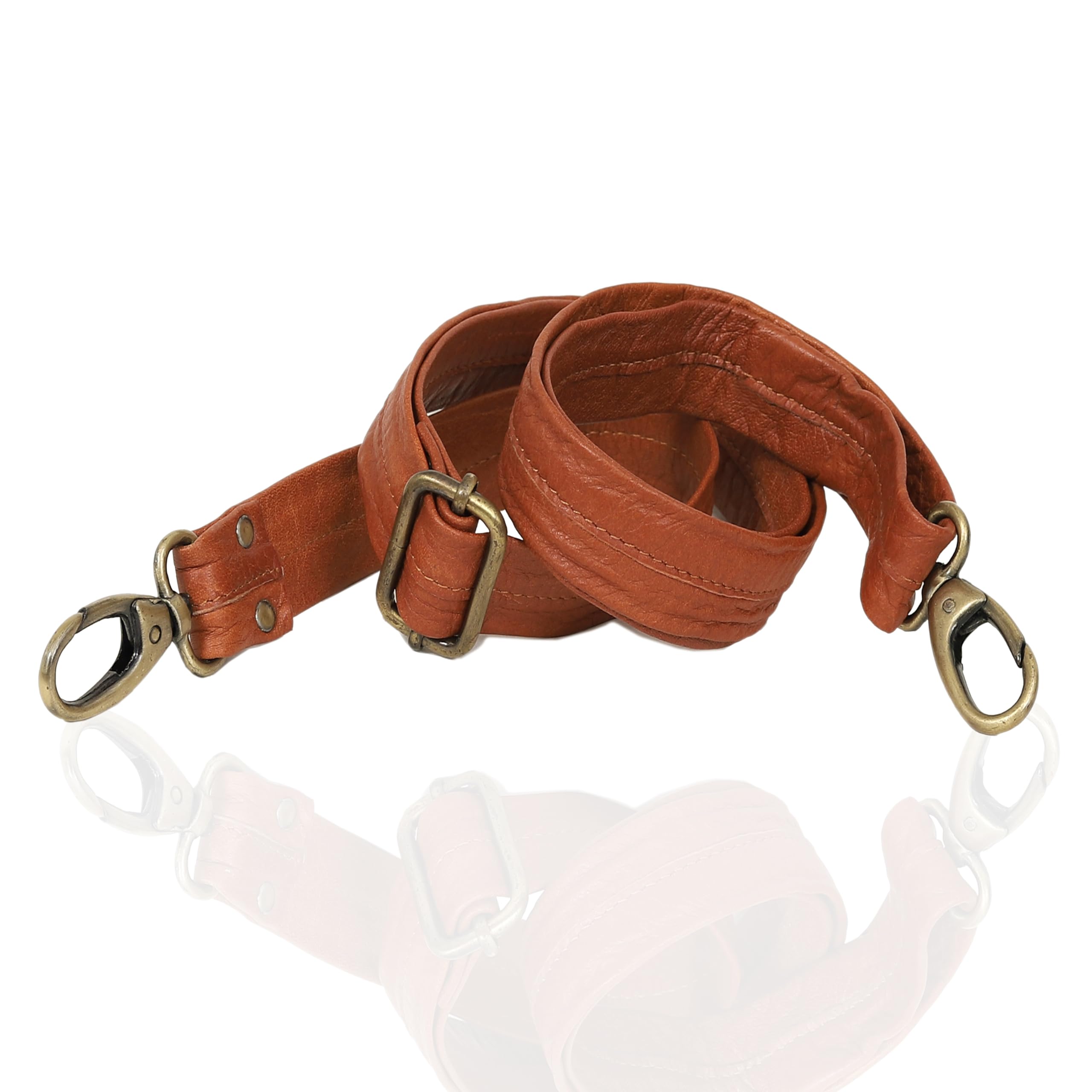 VC VINTAGE COUTURE Leather Adjustable Padded Replacement Shoulder Strap with Metal Swivel Hooks for Messenger
