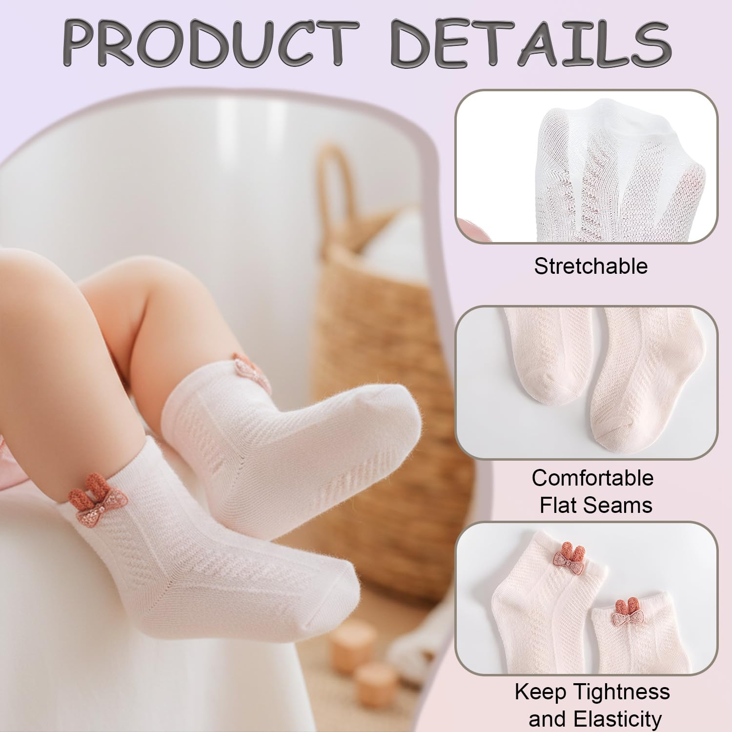 SYGA Baby Girl's 2-Pairs Baby Socks Set Mesh Short Cotton with Rabbit Cartoon Pattern For Ages 6-12 Months (White, Pink) 1